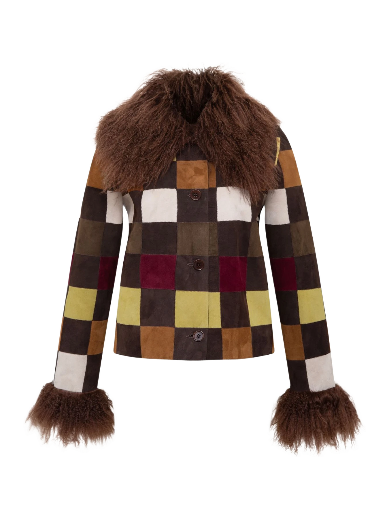 SIEDRÉS Ronch - Checkered Fur-Trim Cropped Jacket