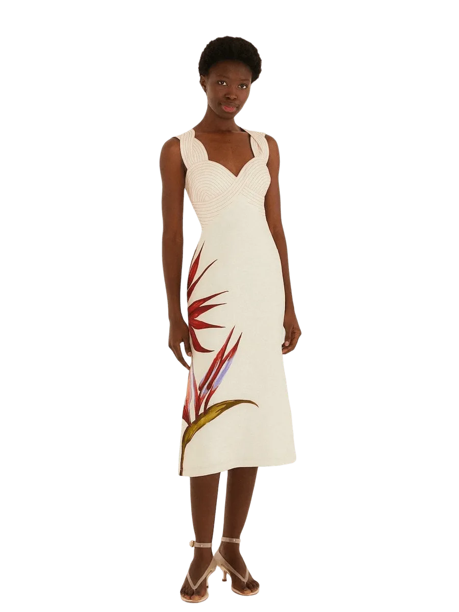 Farm Rio Sand Strelitzia Midi Dress