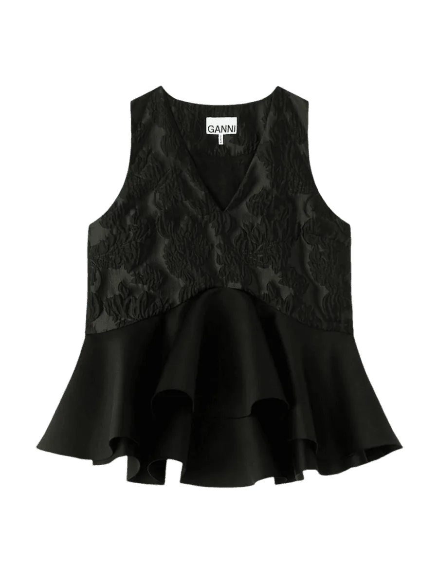 GANNI Satin Cloque Peplum Top