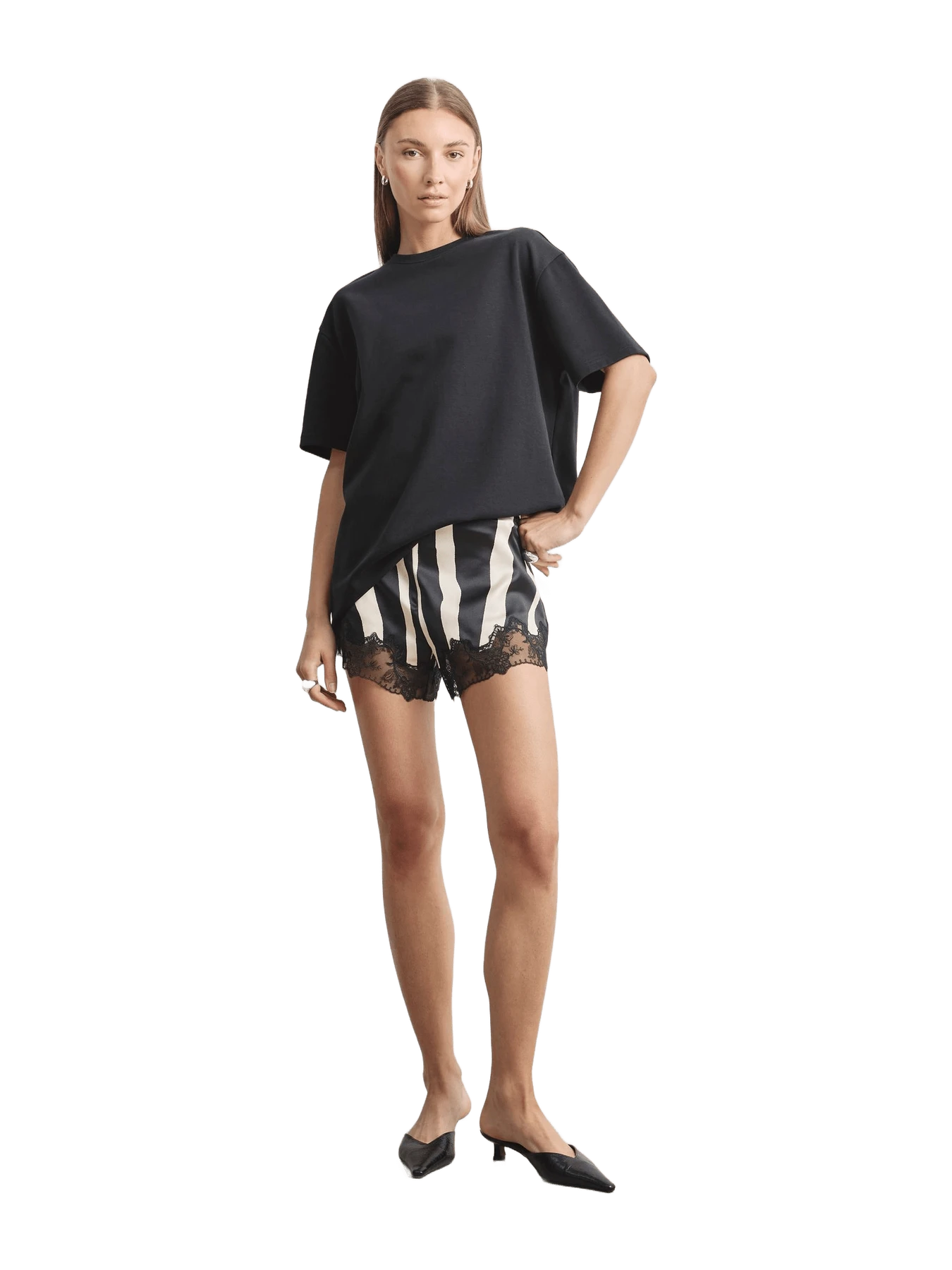 Because of Alice Satin Lace Detail Shorts - Abstract Zebra