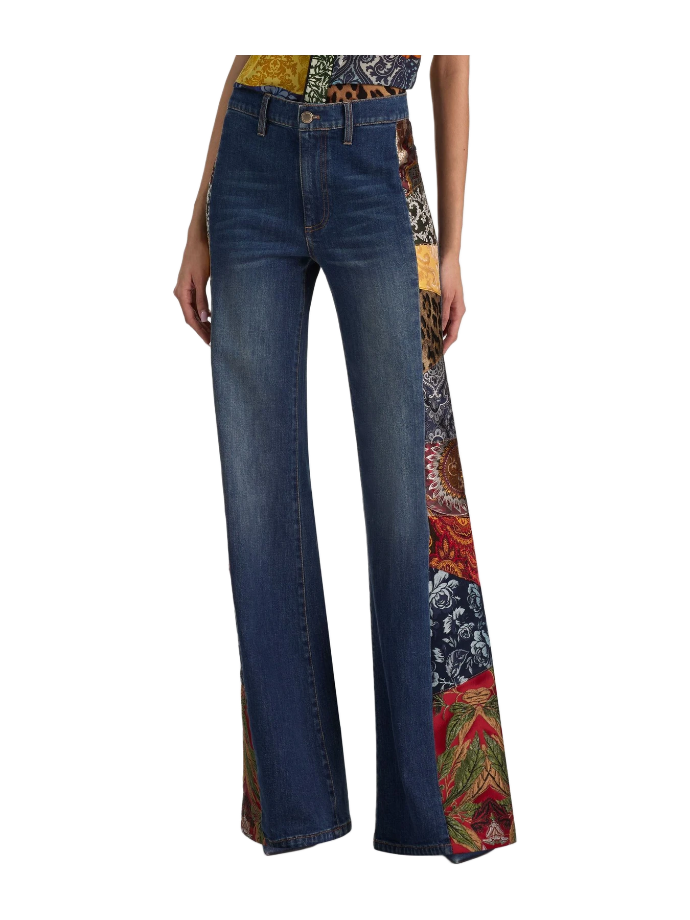 Alice + Olivia Sb Patchwork Jean - Georgetta Vintage Blue/Multi