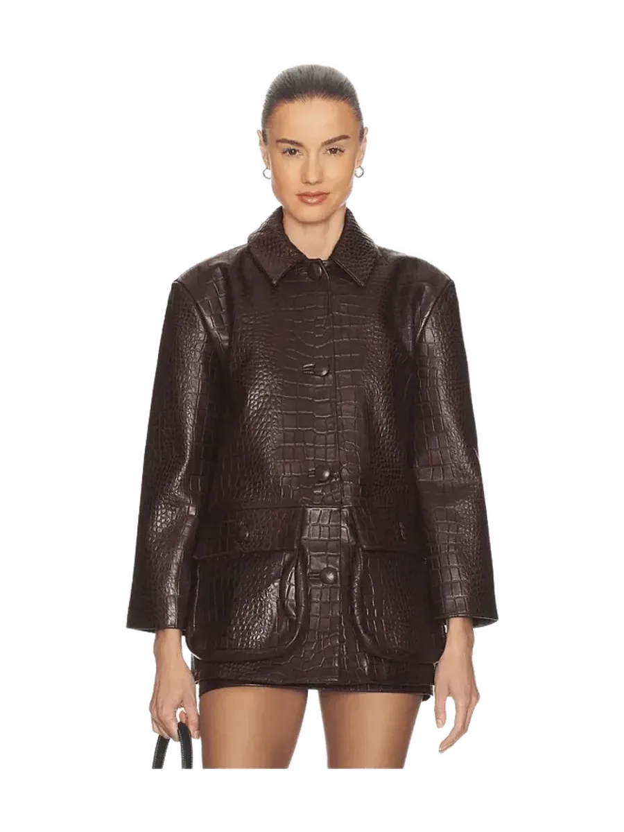 Helsa Schoolyard Jacket in Leather With Croc Emboss