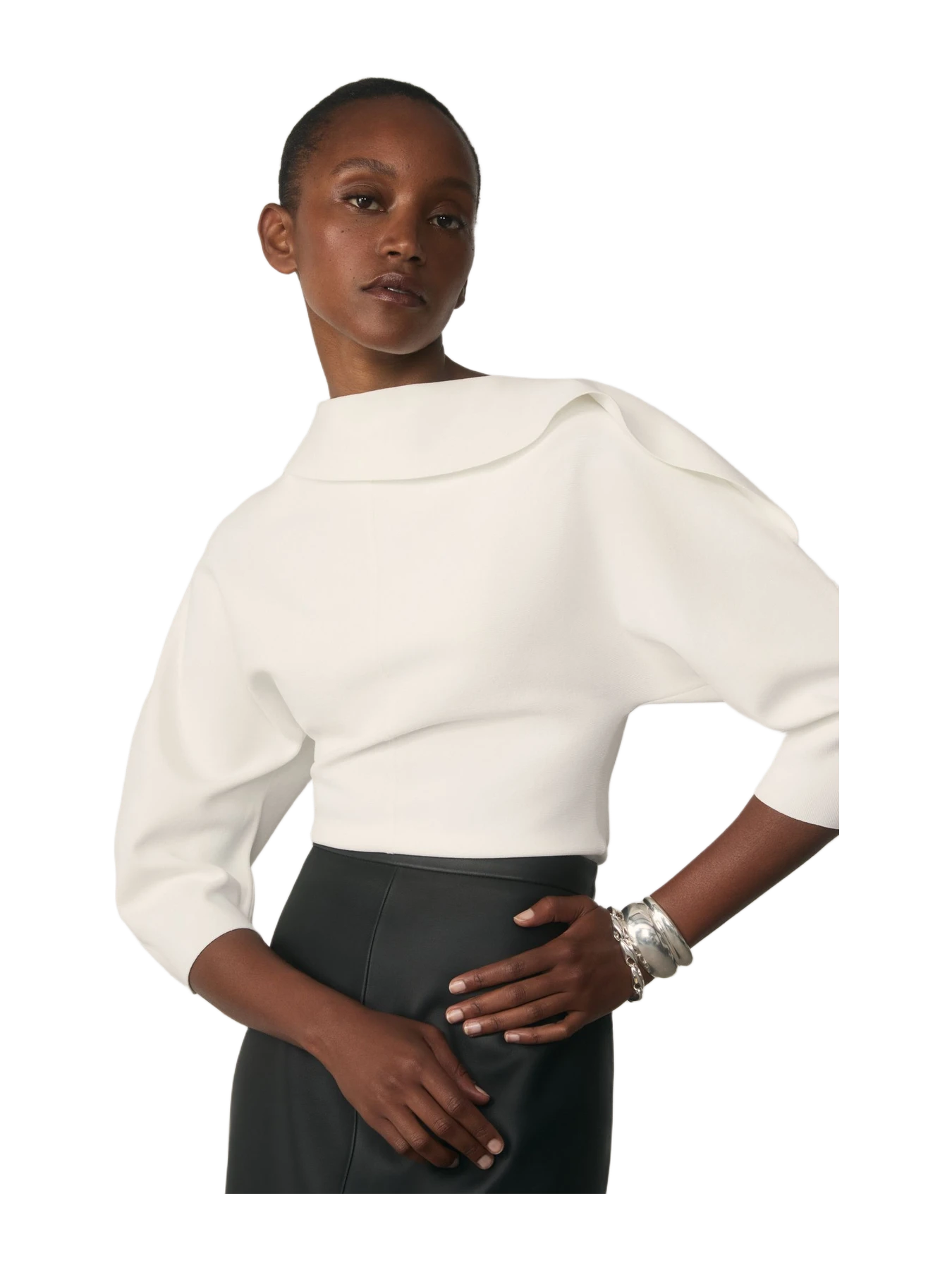 The Fold London Sculpt Knit Riesi Top Ivory