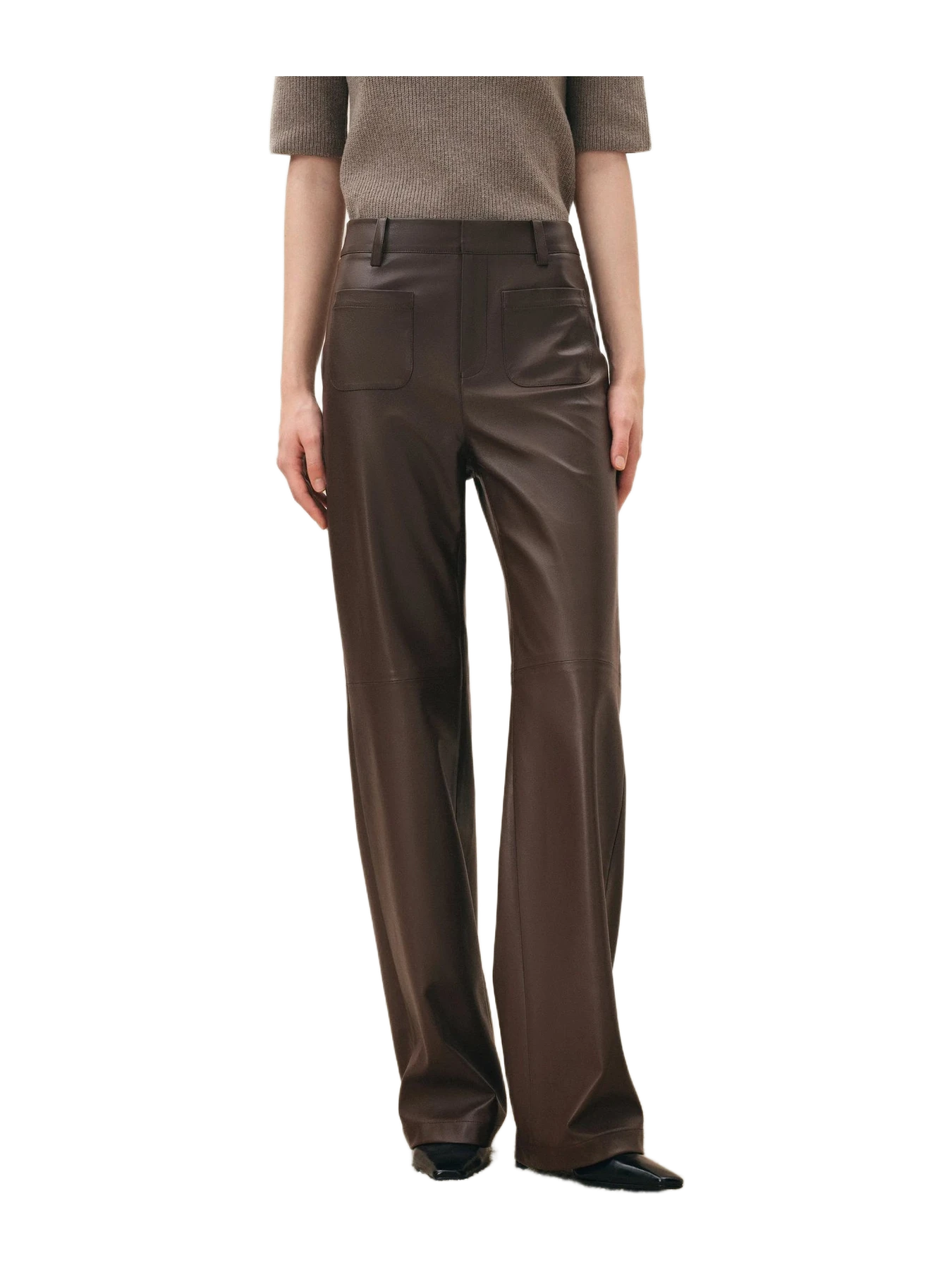 Fabrique Seren Patch Pocket Straight Leg Trousers In Soft Faux Leather