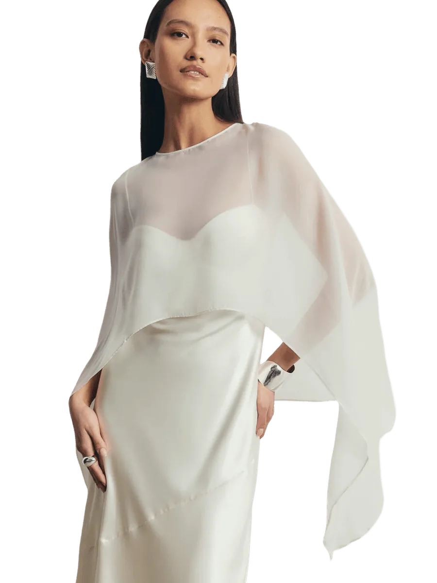 Because of Alice Sheer Chiffon Curved Hem Cape