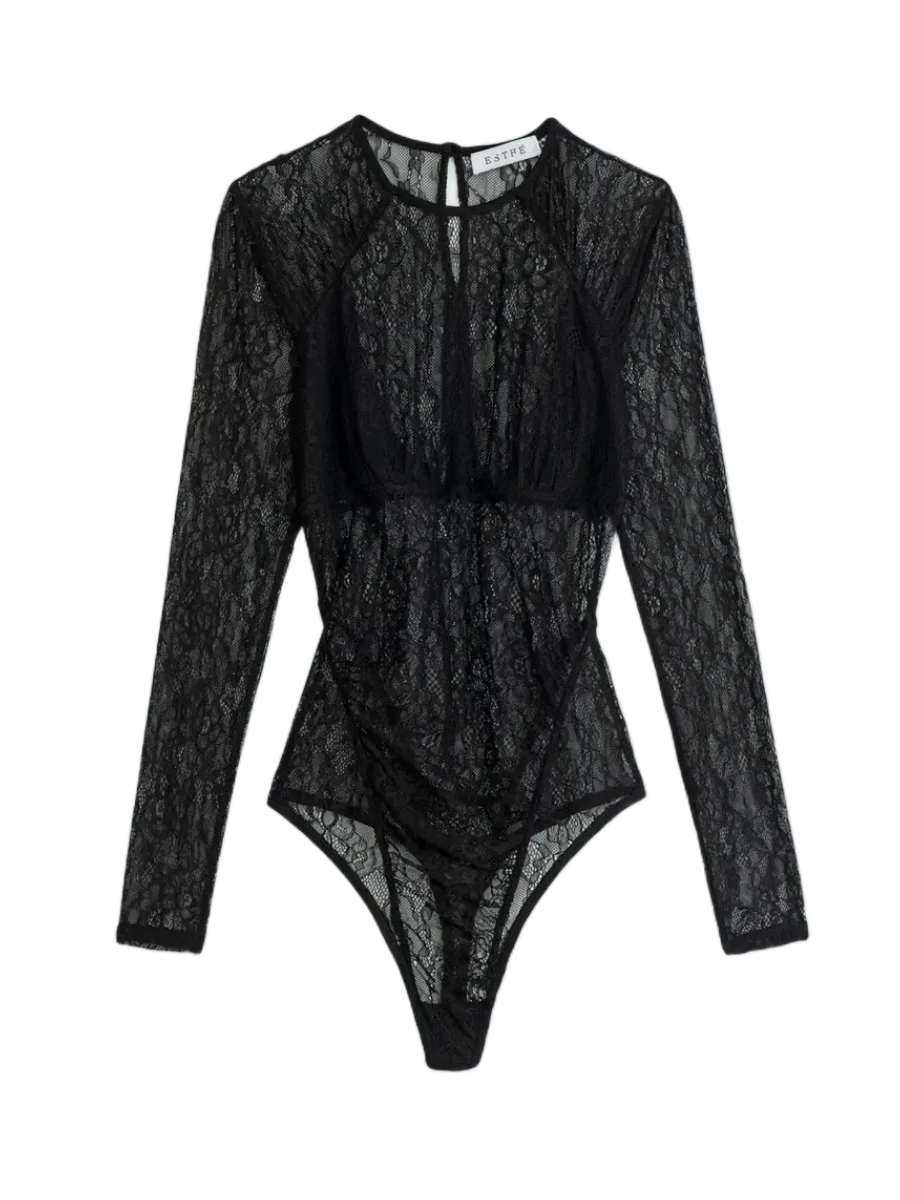 ESTHÉ Sheer Lace Gathered Bodysuit