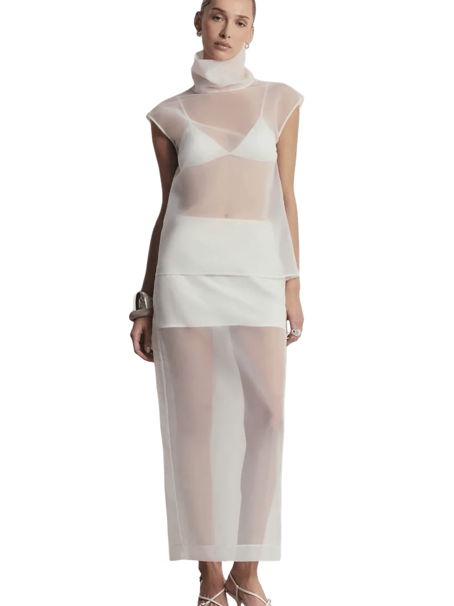 Because of Alice Sheer Organza Column Midi Skirt