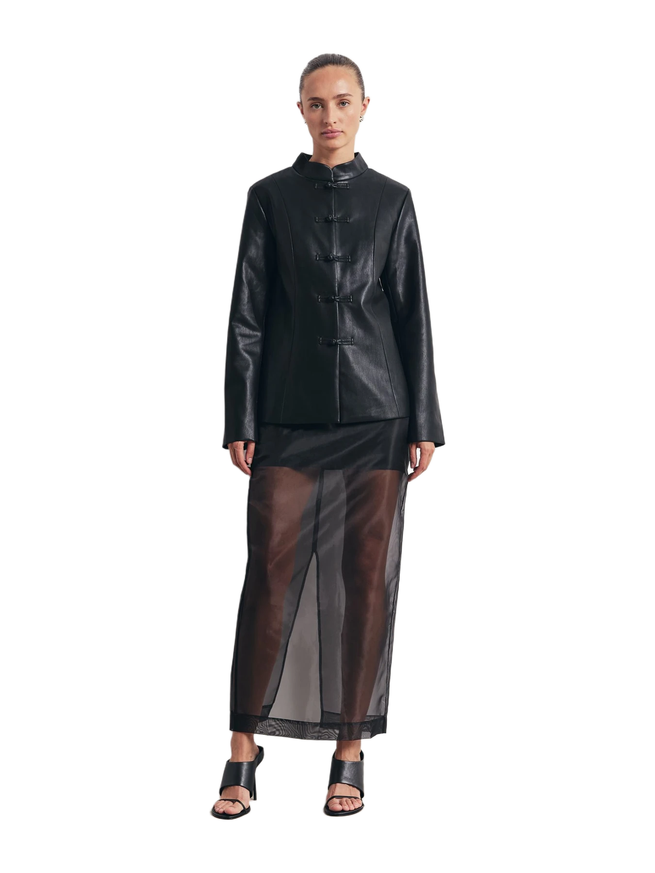 Because of Alice Sheer Organza Column Midi Skirt - Black