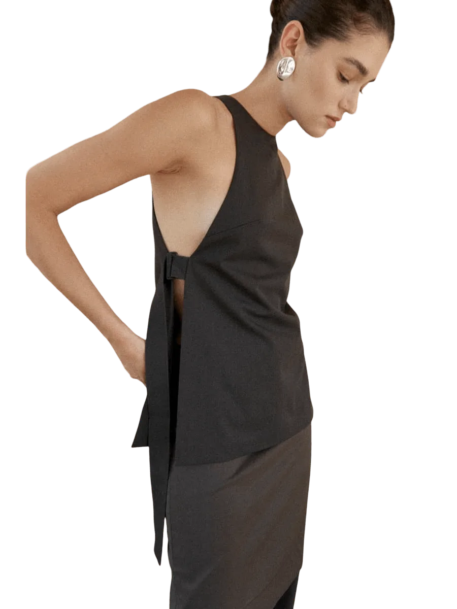 St. Agni Side Tie Top - Black Olive