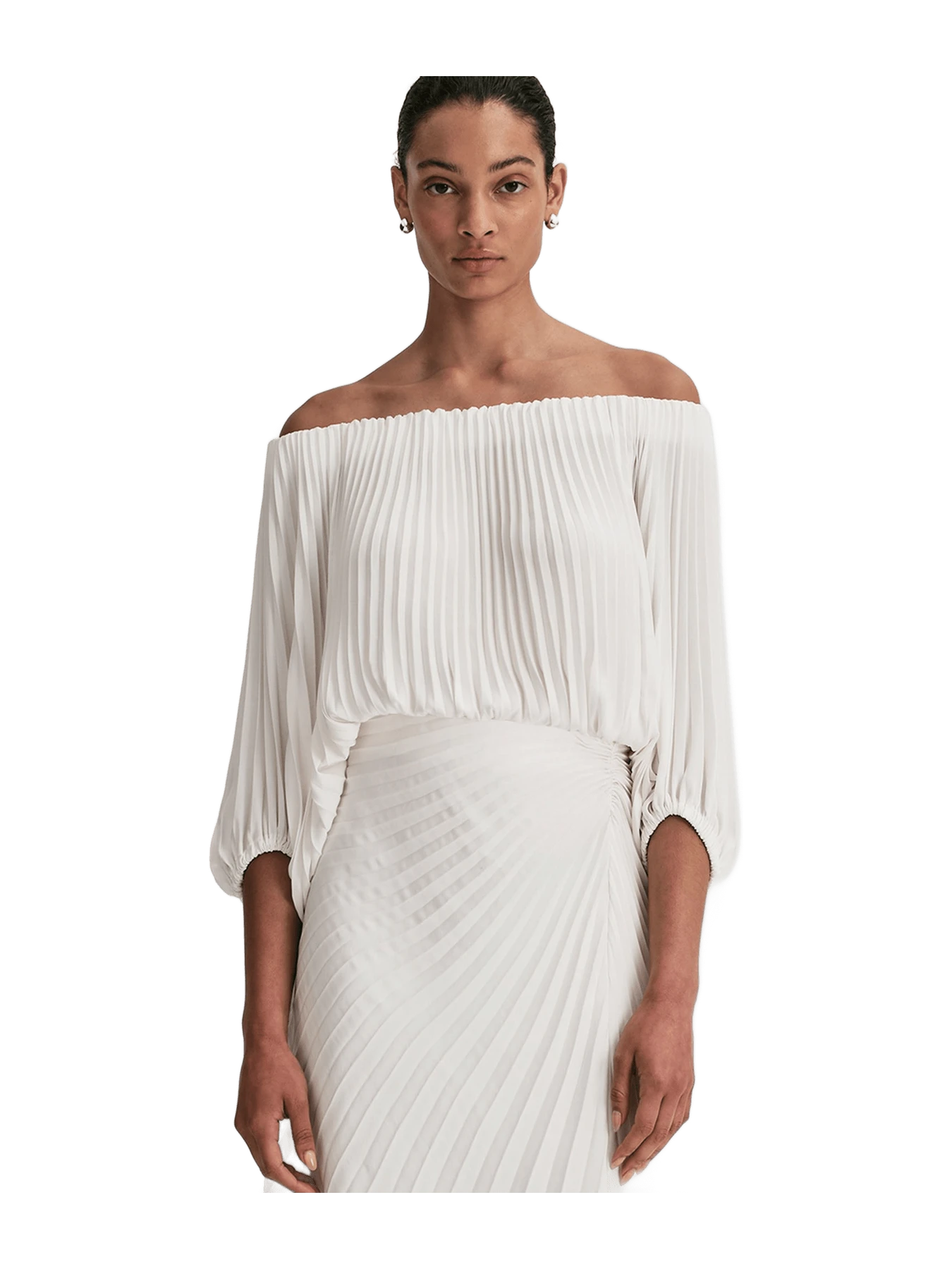 Sienna Satin Pleated Off Shoulder Top