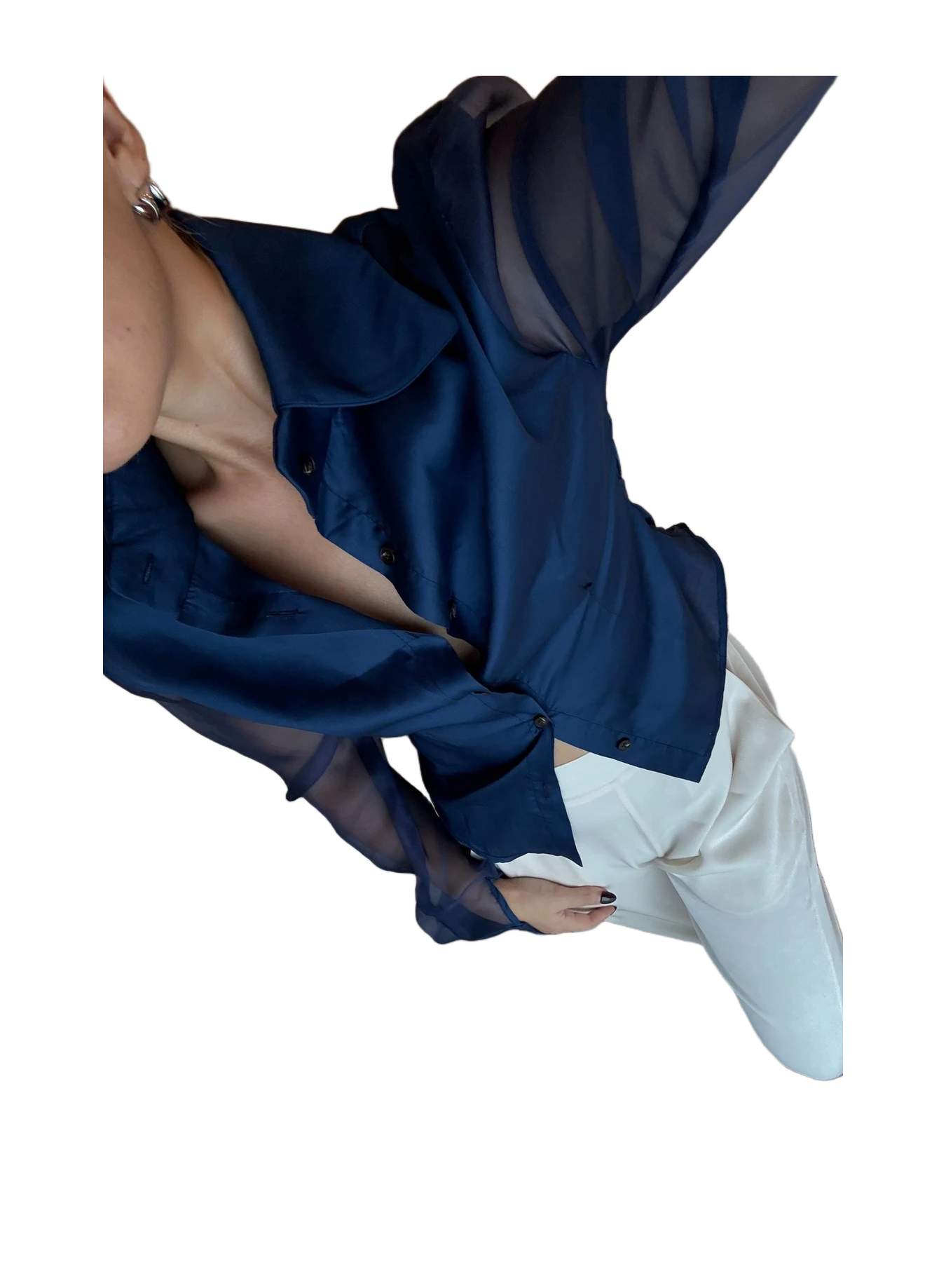 Aaizél SILK ORGANZA SLEEVE SHIRT in ROYAL NAVY