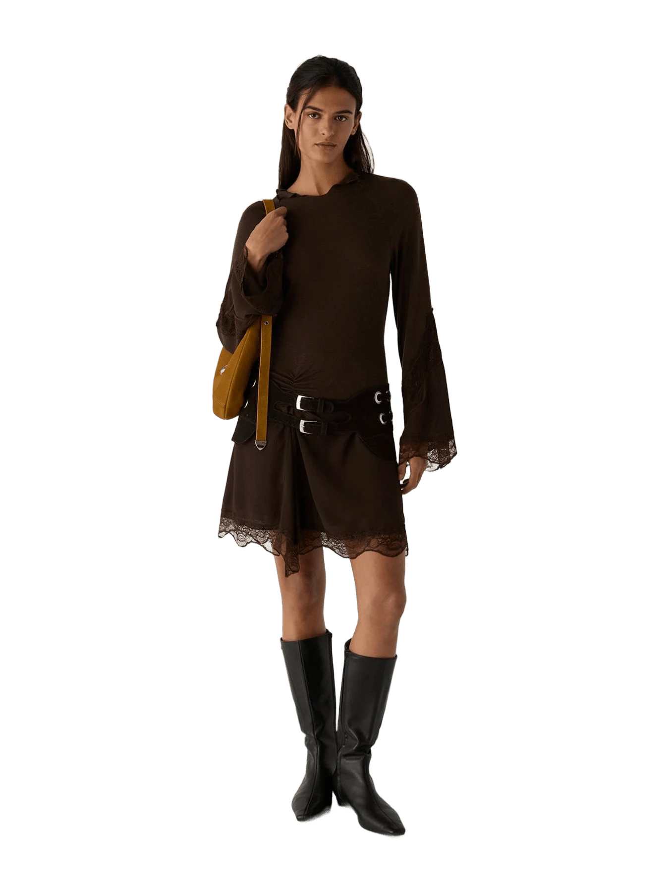 Laagam Siss Brown Knit Short Dress