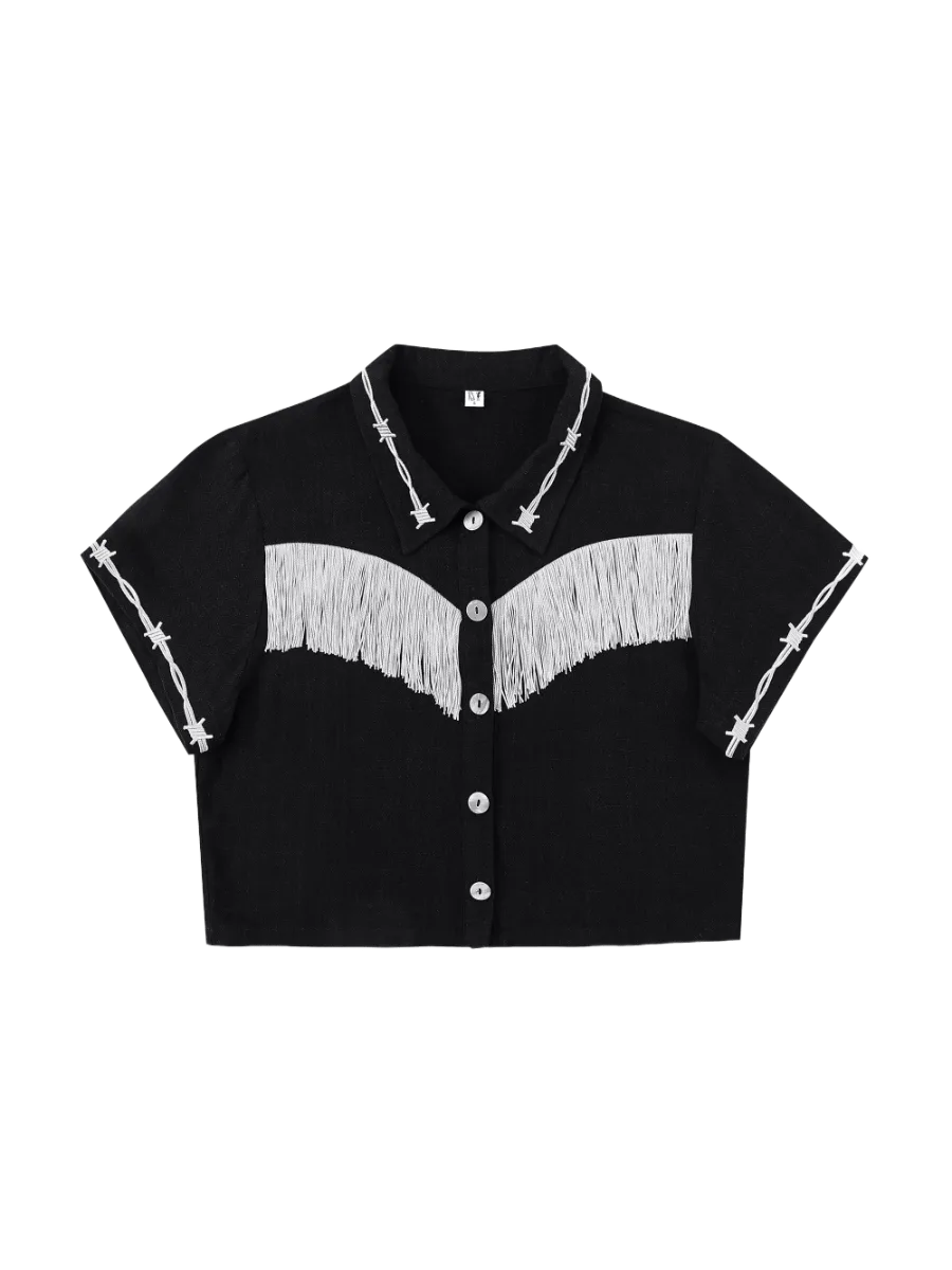 Fashion Brand Company Soft Linen Pammy Fringe Blouse Black