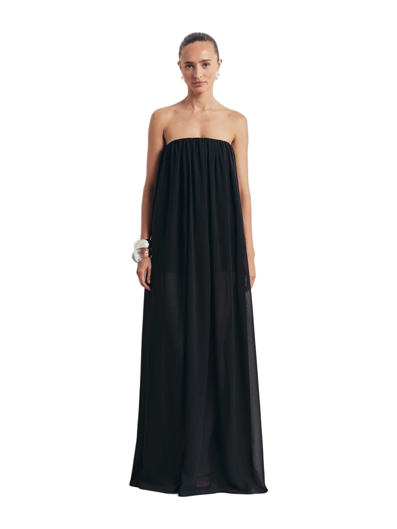 Because of Alice Strapless Chiffon Layered Corset Maxi Dress - Black