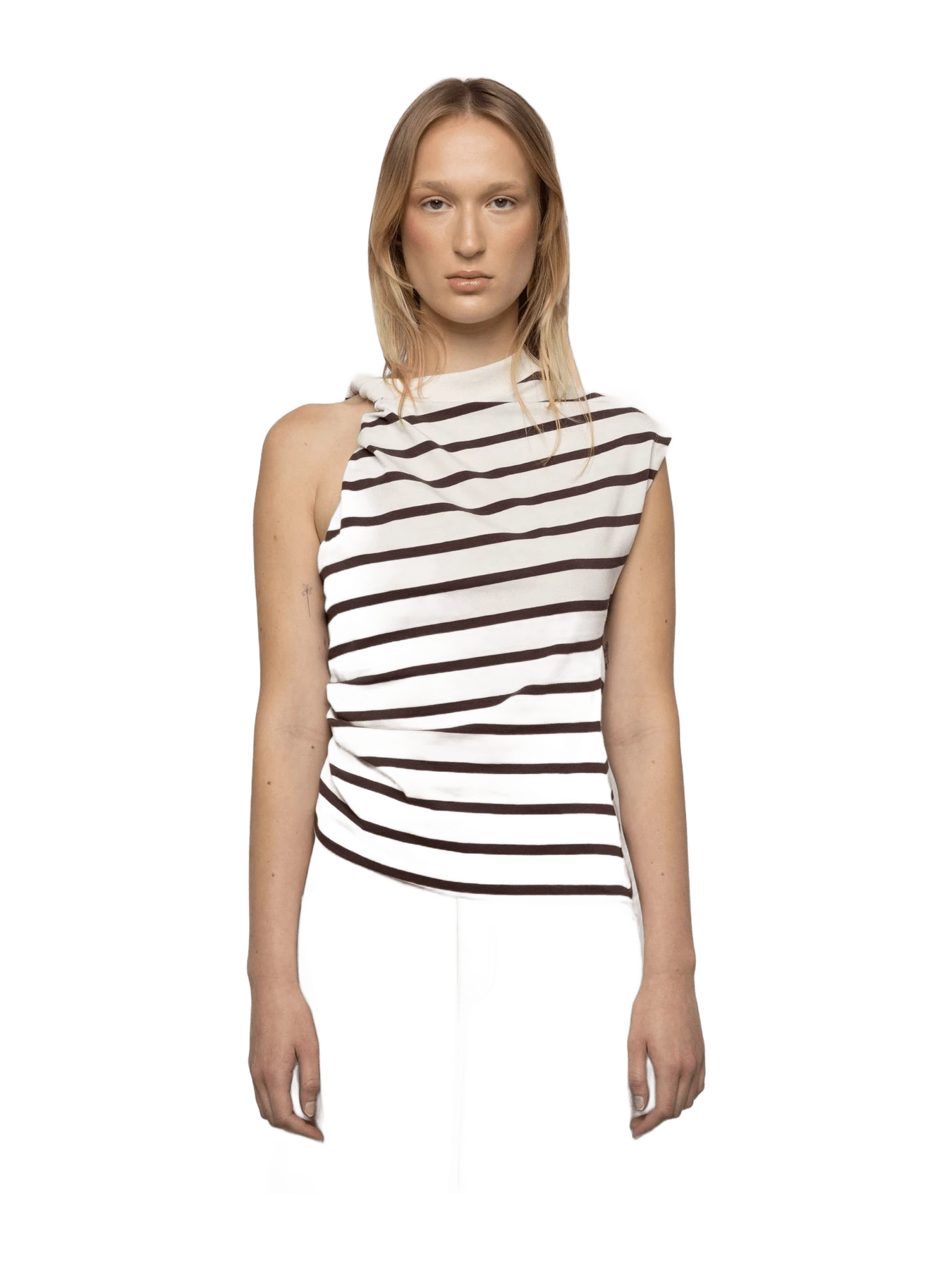 ESTHÉ Stripe Twist Asymmetric T-Shirt • ESTHE