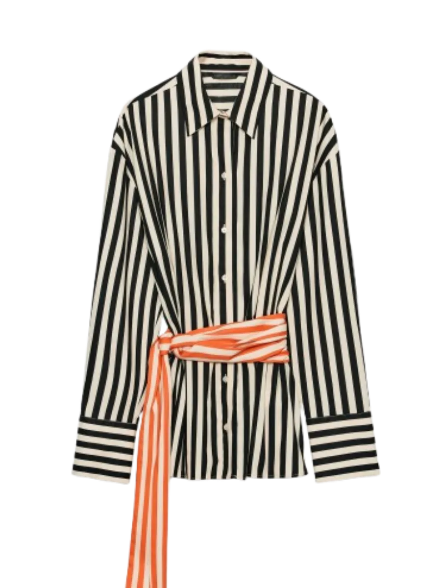 Zara Striped Tie Belt Shirt