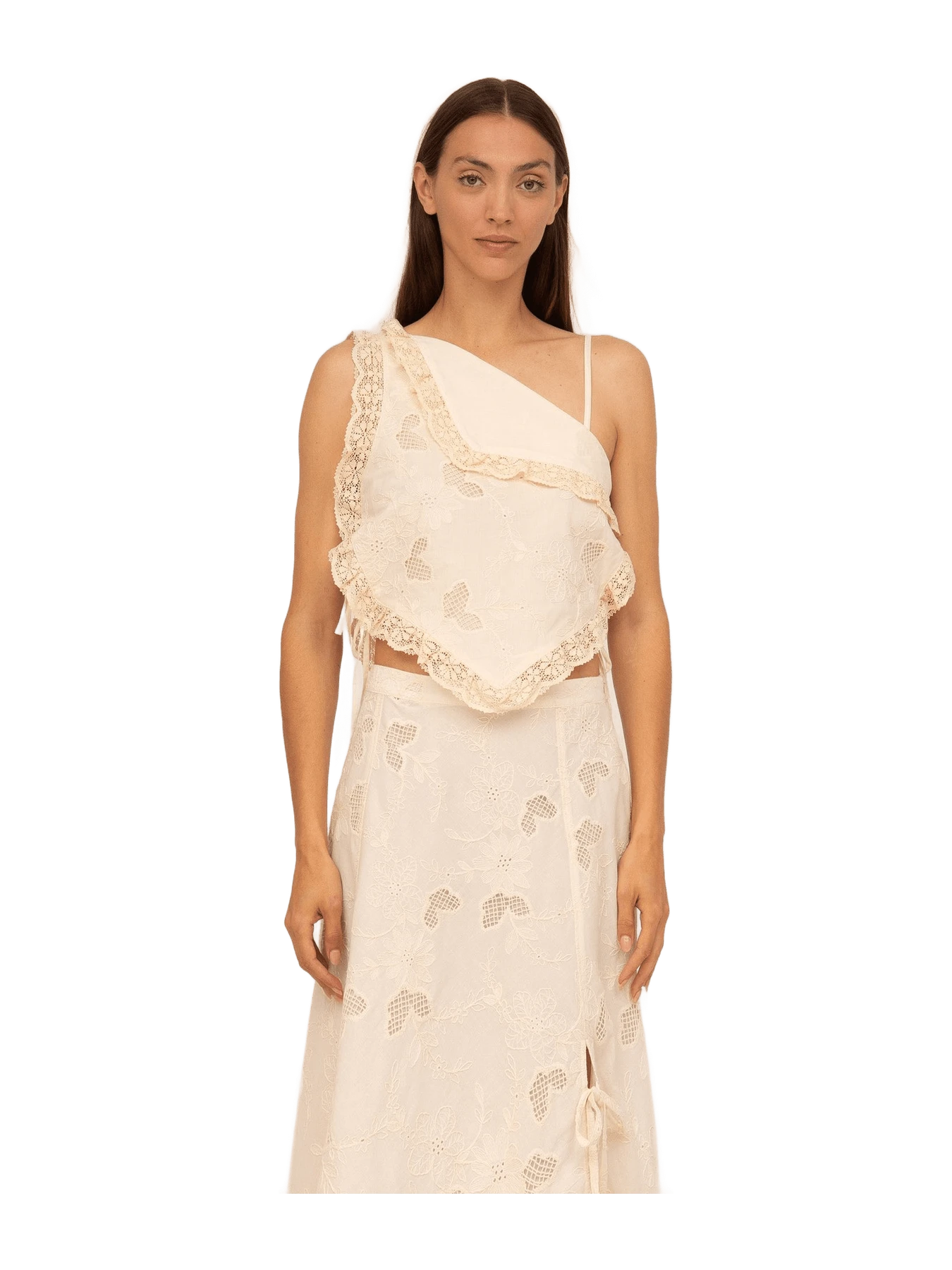 Carmen Says Sunlit Cream Asymmetric Embroidered Top