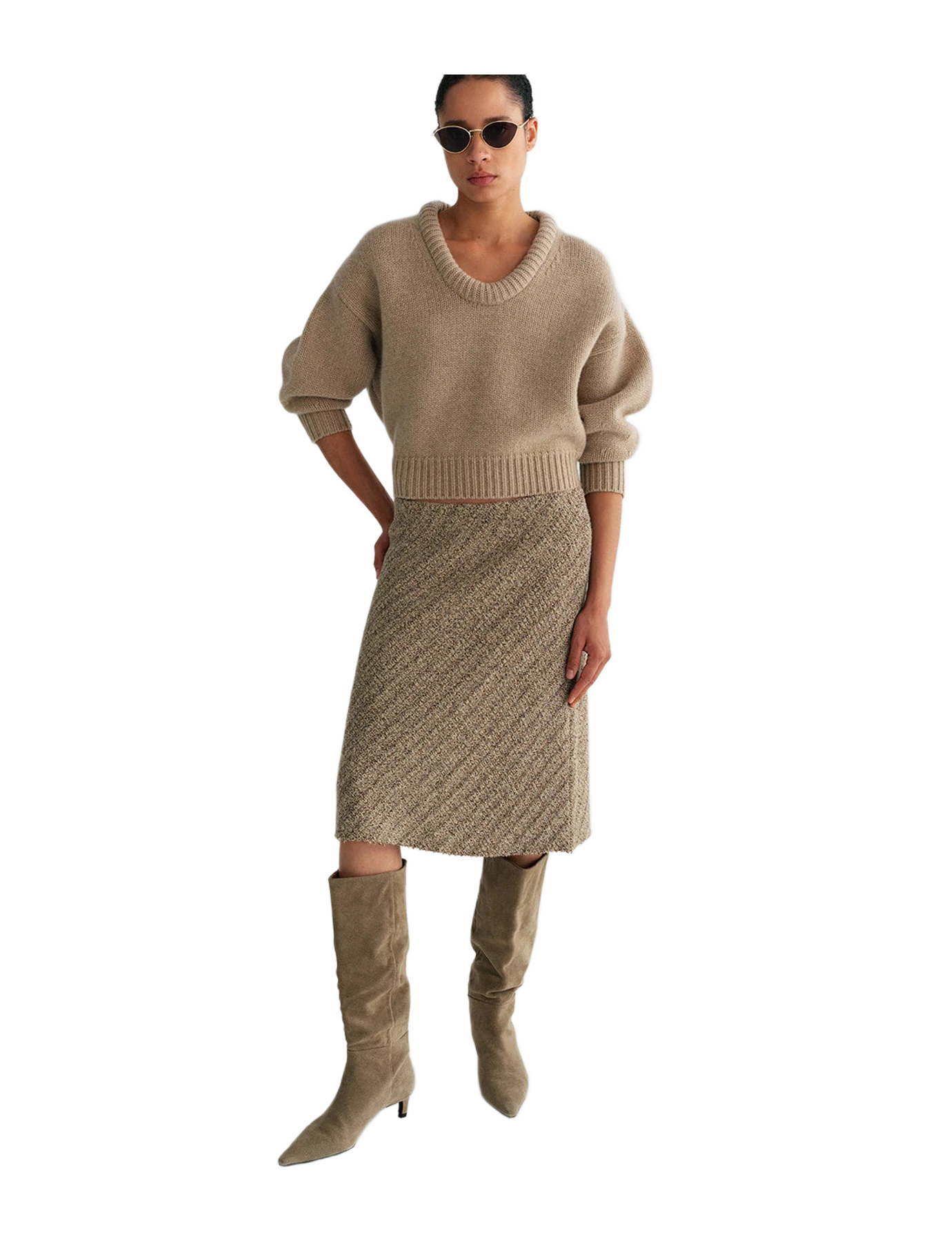 Pixie Market Tan Cropped Cocoon Wool Sweater-Preorder