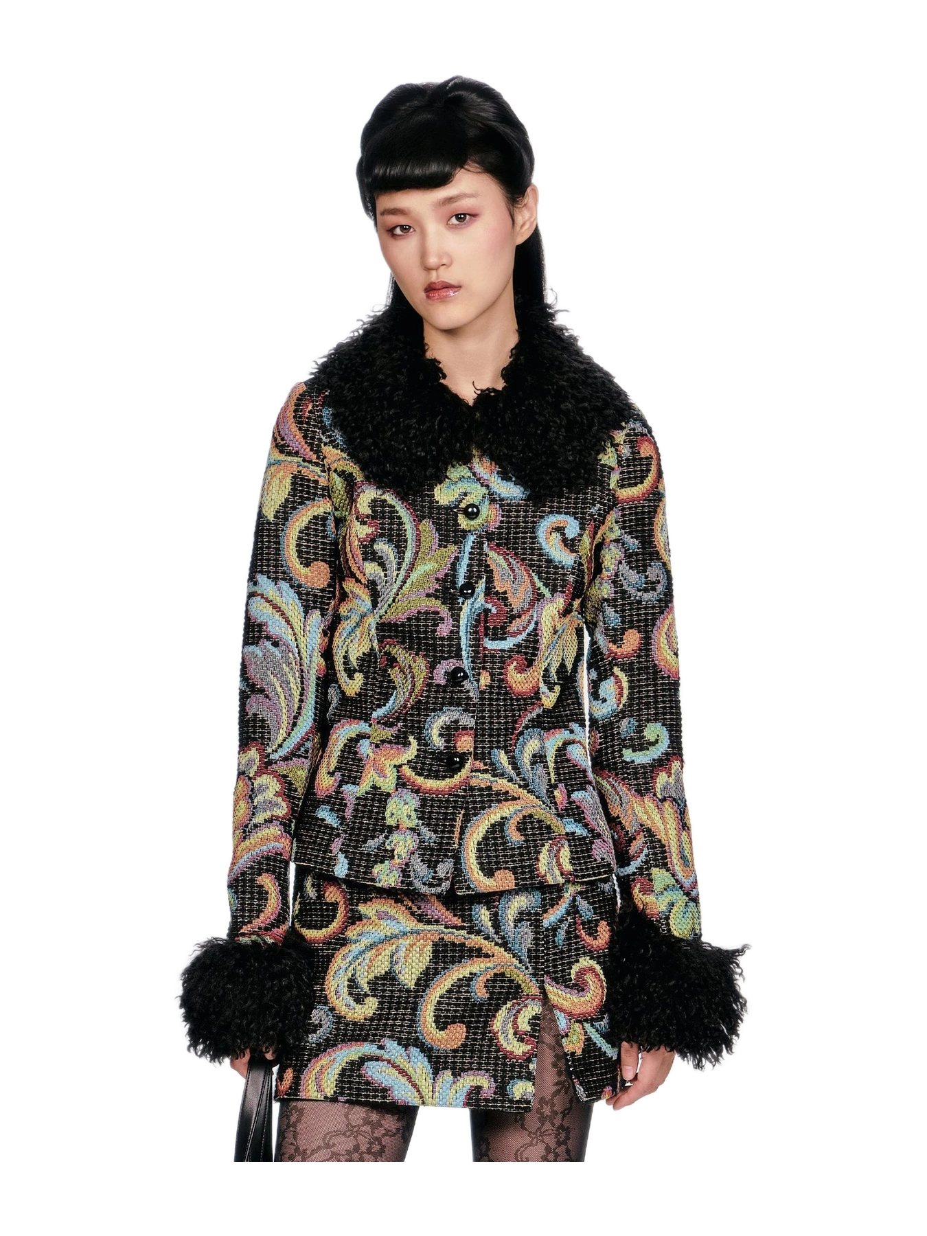 Anna Sui Tapestry Faux Fur Jacket
