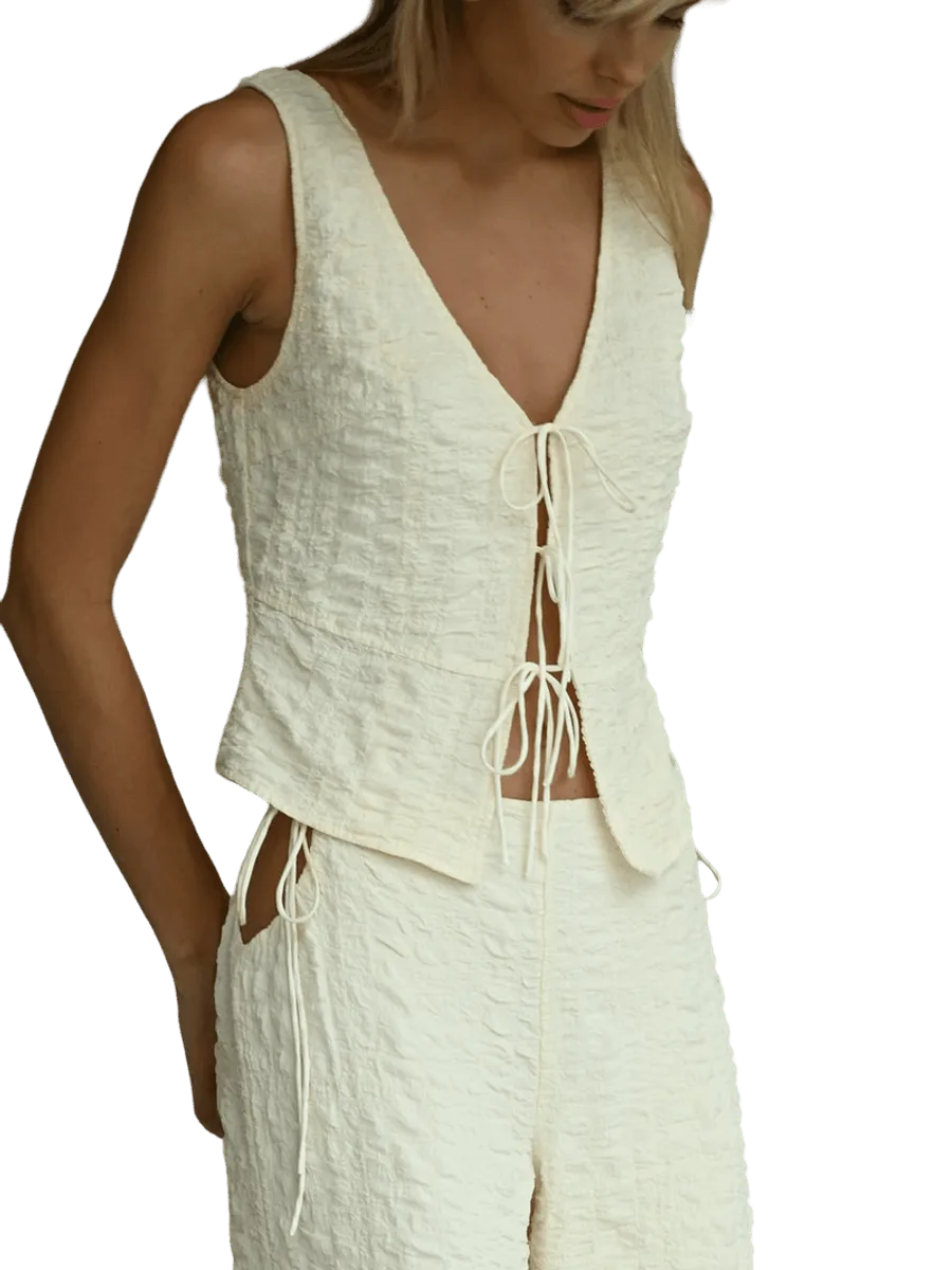 Yellow The Label Tatum Bubble Tie Vest — Buttercream (Reversible)