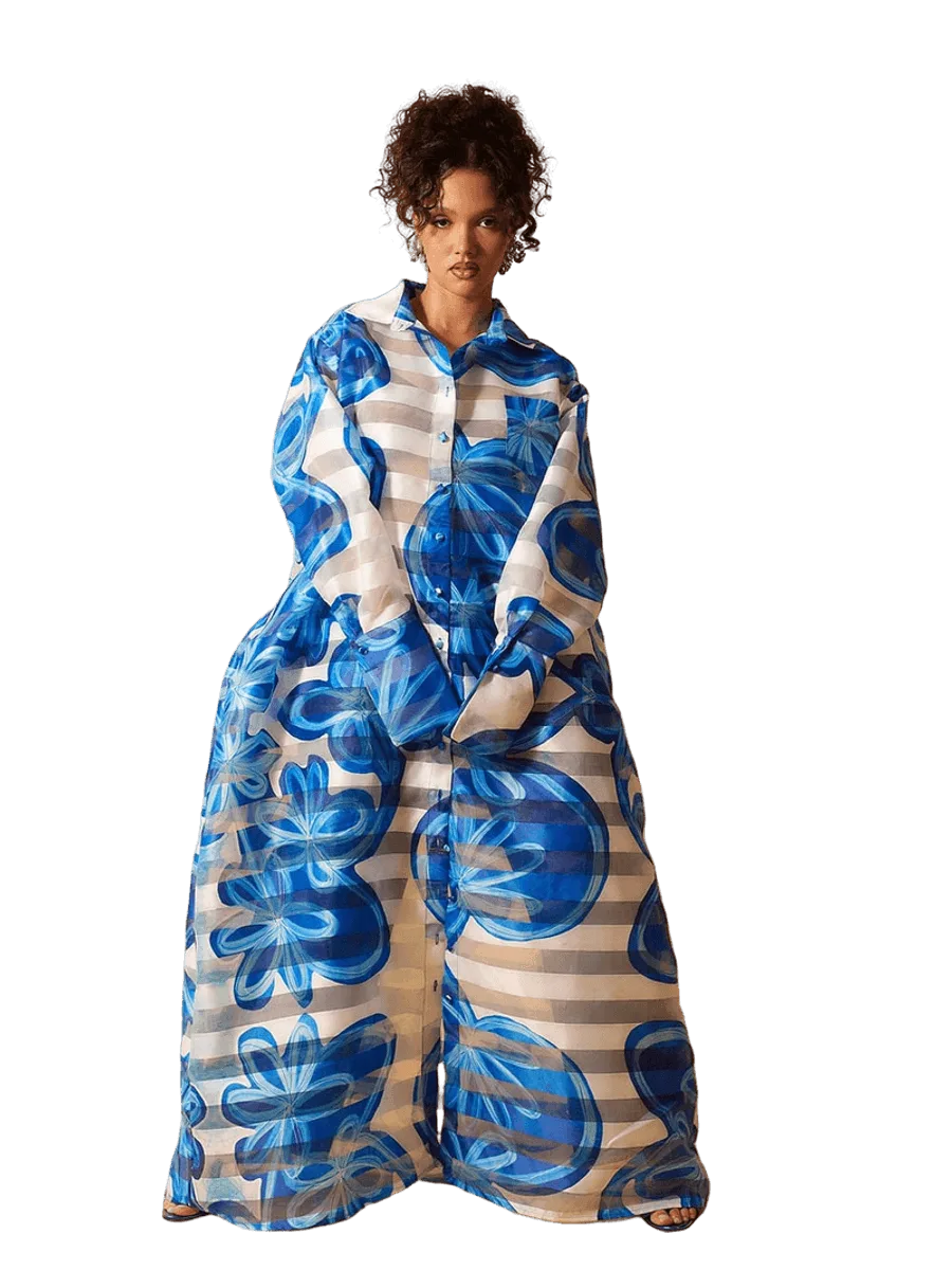 KAI Collective Technical Organza Oversized Long Sleeve Shirt Dress