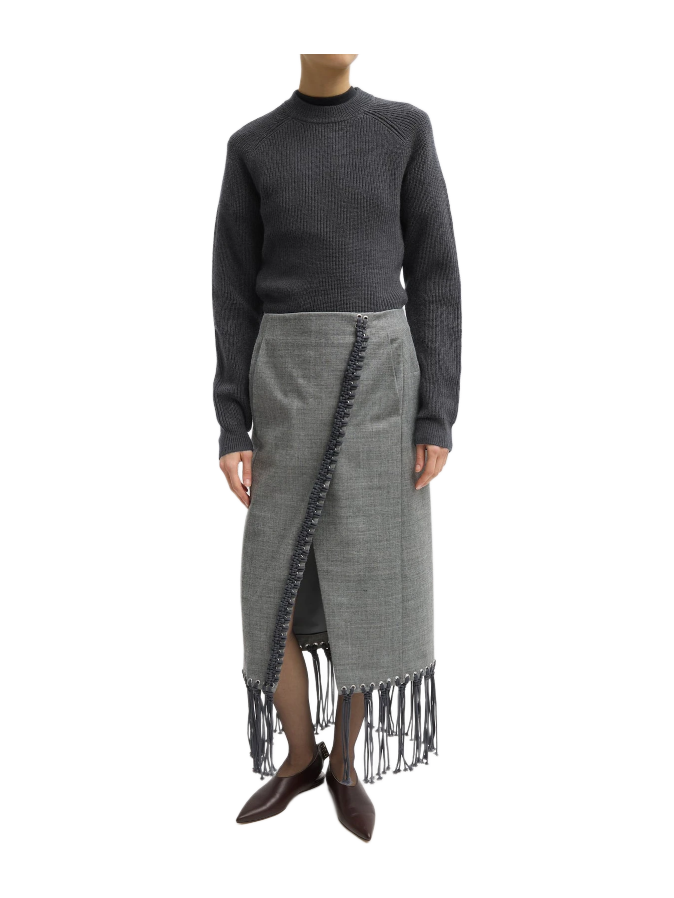 Tibi Techy Bonded Wool Crochet Trim Skirt