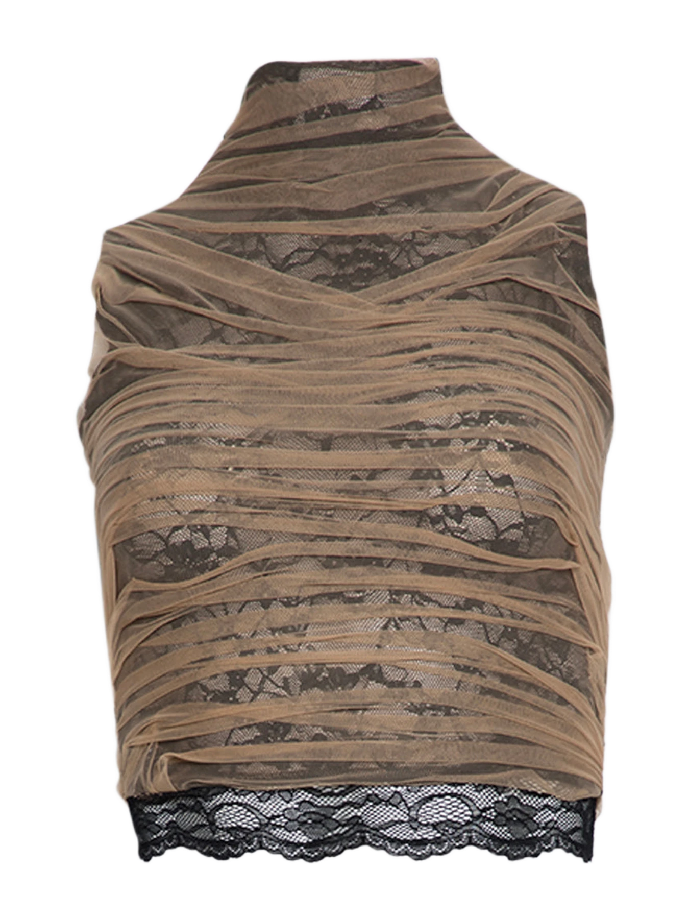 Di Petsa Temptation High Neck Top NUDE MESH AND BLACK LACE