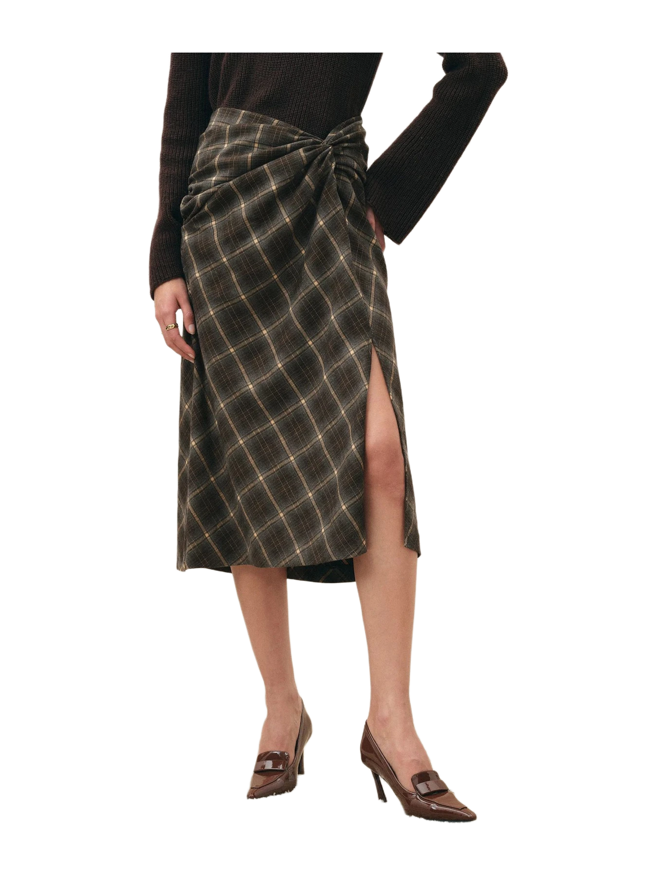 Fabrique Tessa Plaid Twist Front Split Skirt