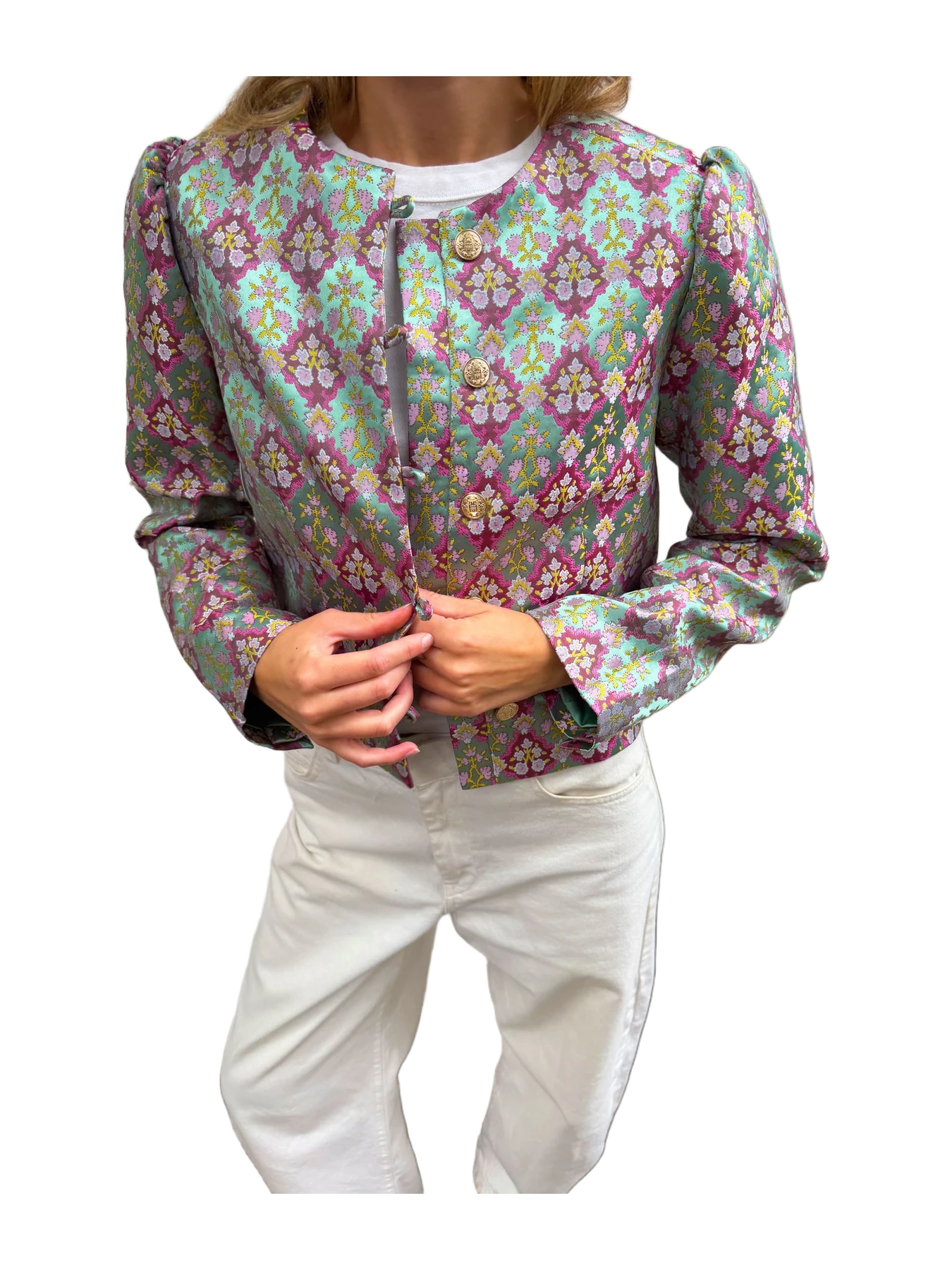 Hill House The Doyers Jacket - Brocade Diamond Block Berry/Green