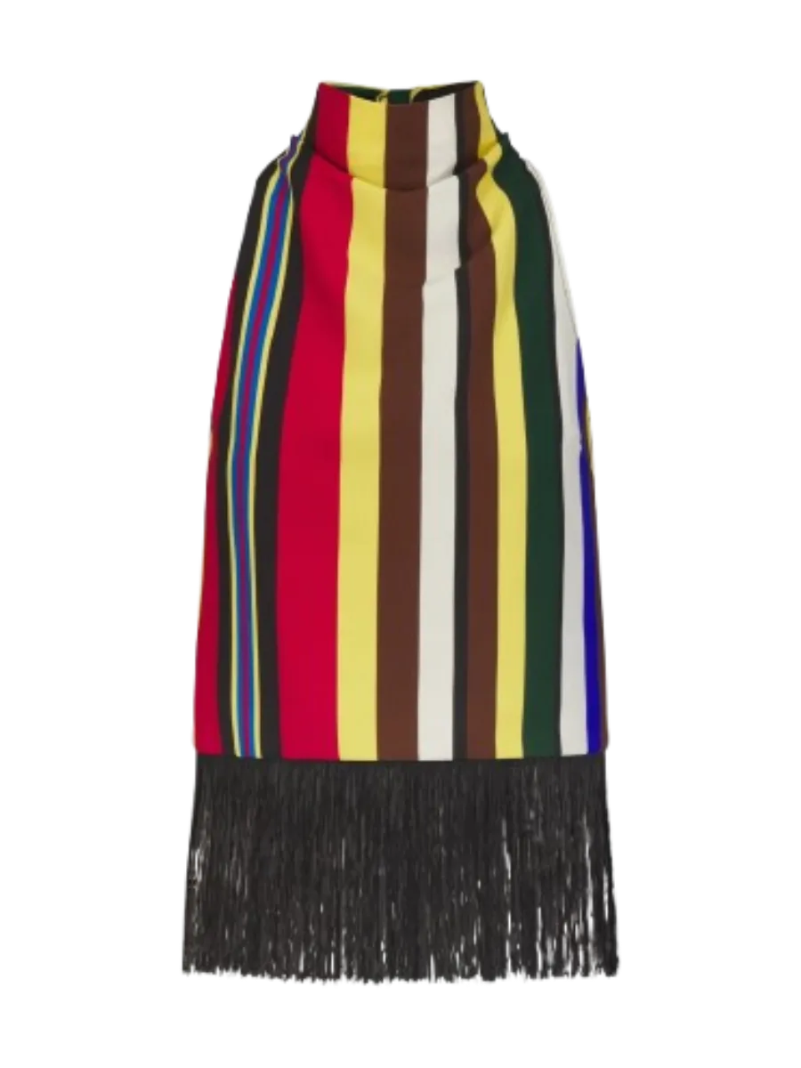 Tia Crepe Fringe Top In Primary Stripe