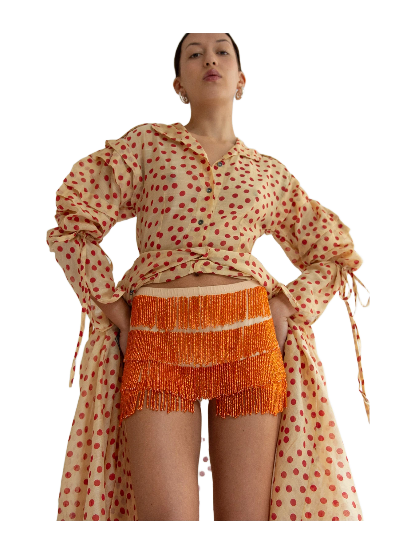 TIGRA TIGRA TIGRA TIGRA, Beaded Fringe Hot Short, Nude/Orange