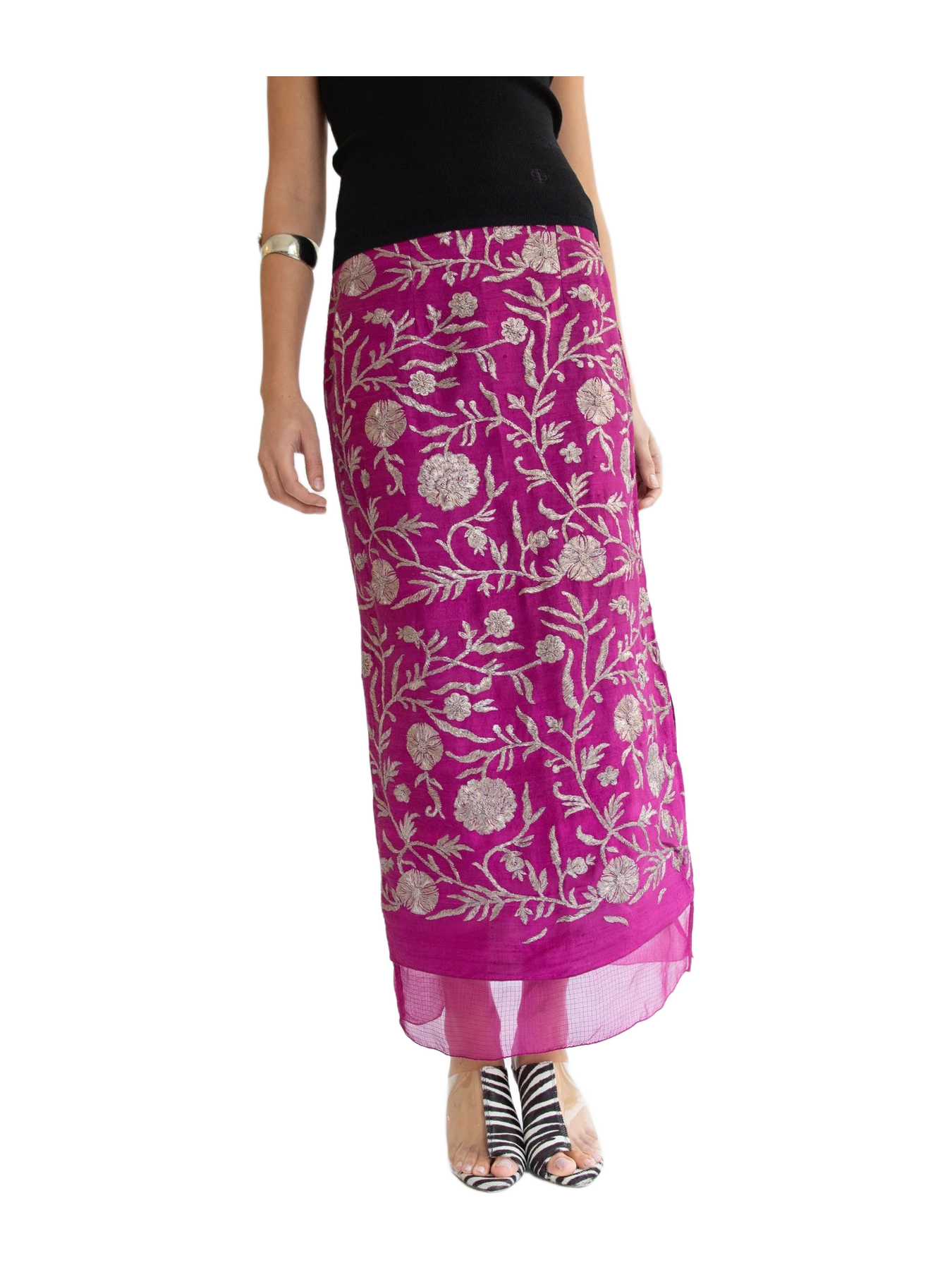 TIGRA TIGRA TIGRA TIGRA, Kasab Slip Skirt with Kota, Magenta