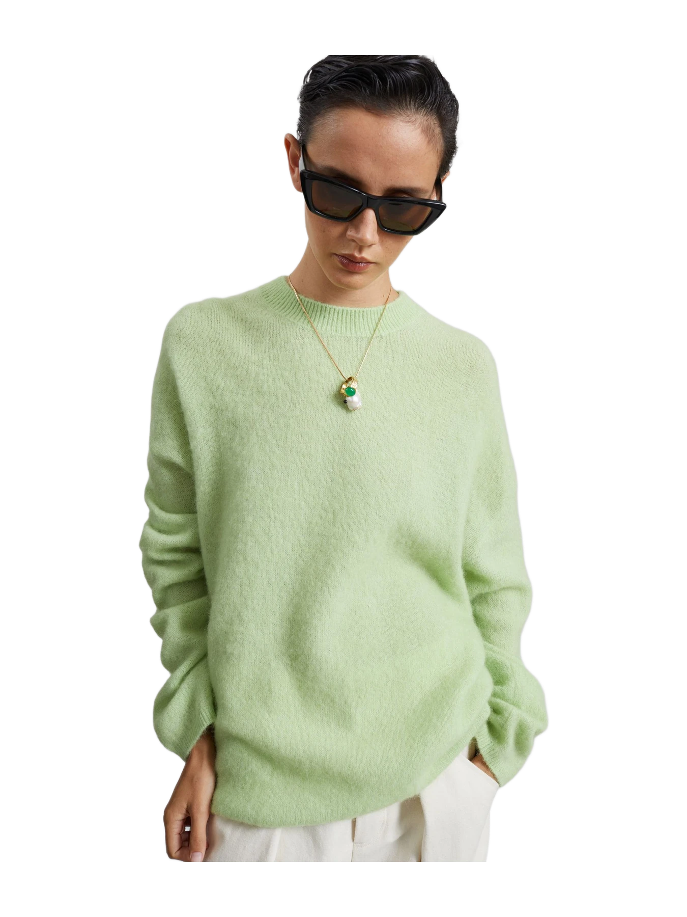 The Frankie Shop Timea Mohair Fuzzy Sweater - Lime