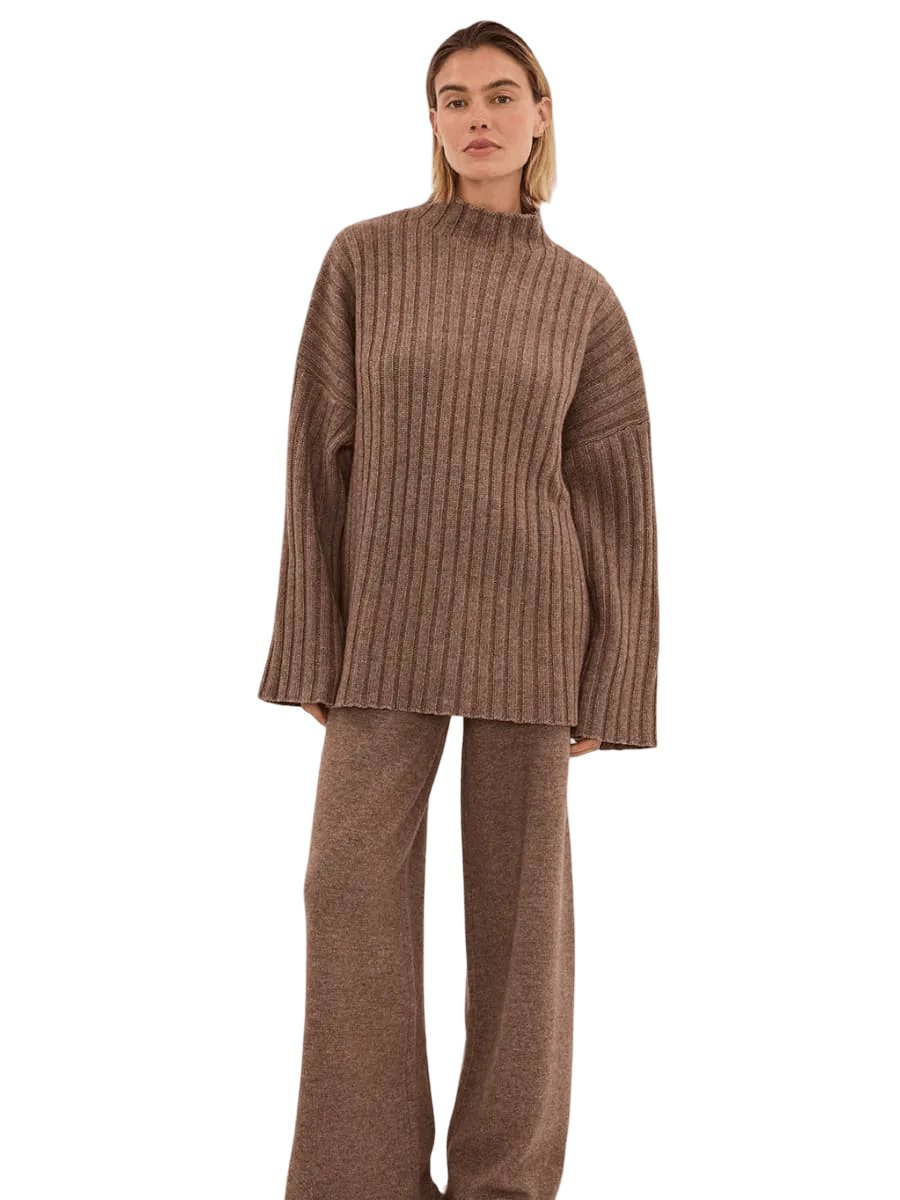 Dissh Tucson Mocha High Neck Knit Jumper