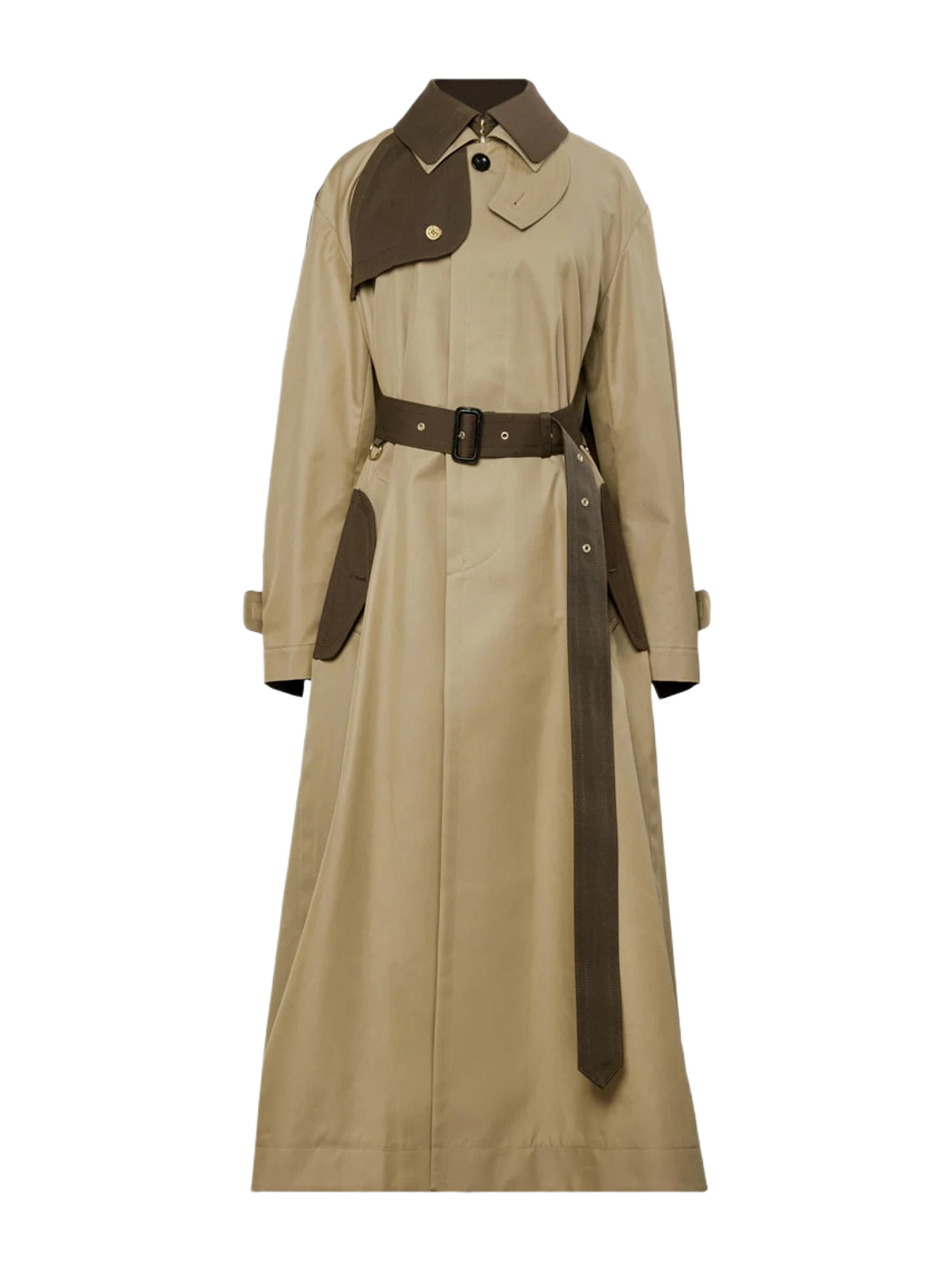 Sacai Two-Tone Cotton Gabardine Coat BEIGE AND BROWN