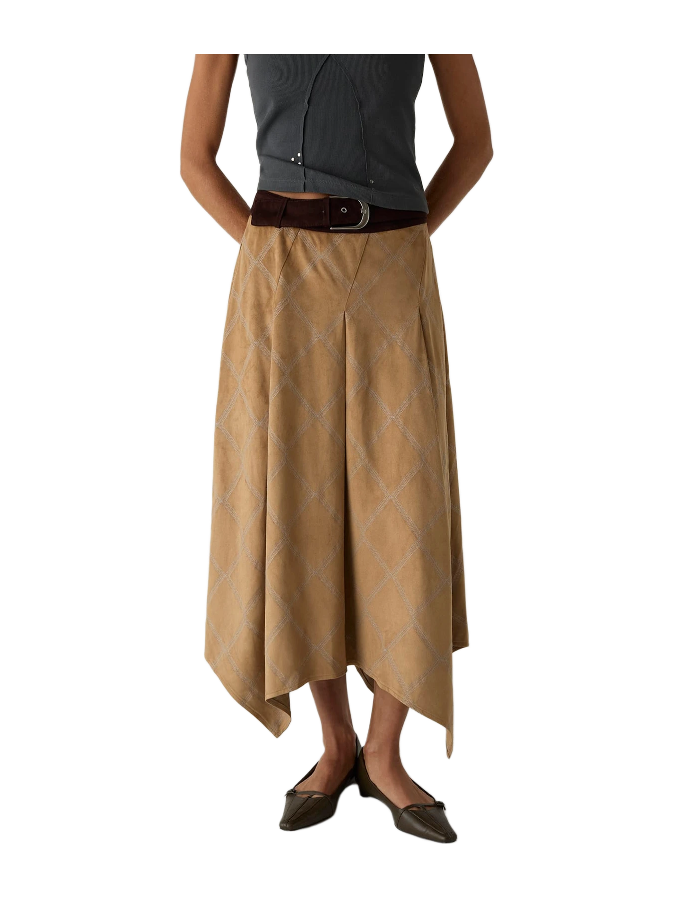 Laagam Tyla Camel Embroidered Midi Skirt