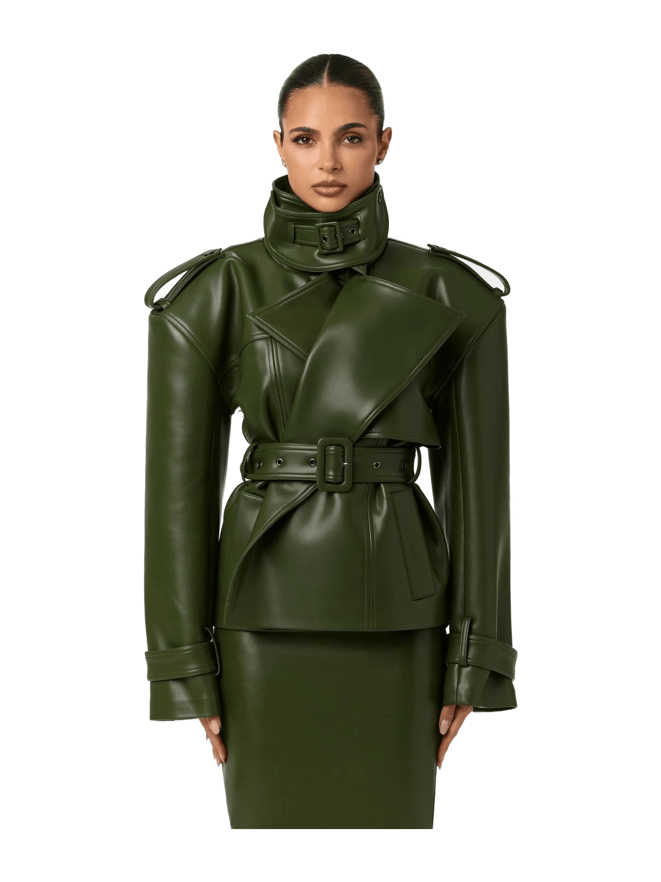 Naked Wardrobe Vegan Leather Belted Jacket