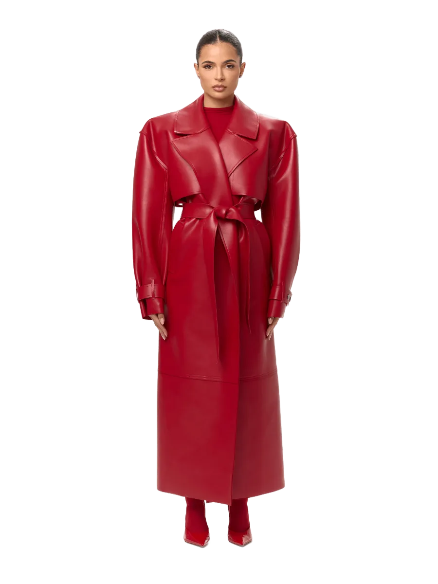 Naked Wardrobe Vegan Leather Belted Trench Coat