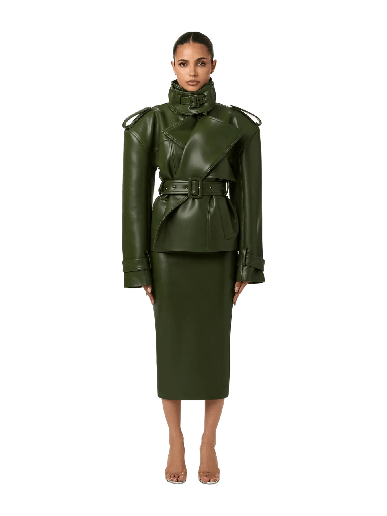 Naked Wardrobe Vegan Leather Midi Skirt