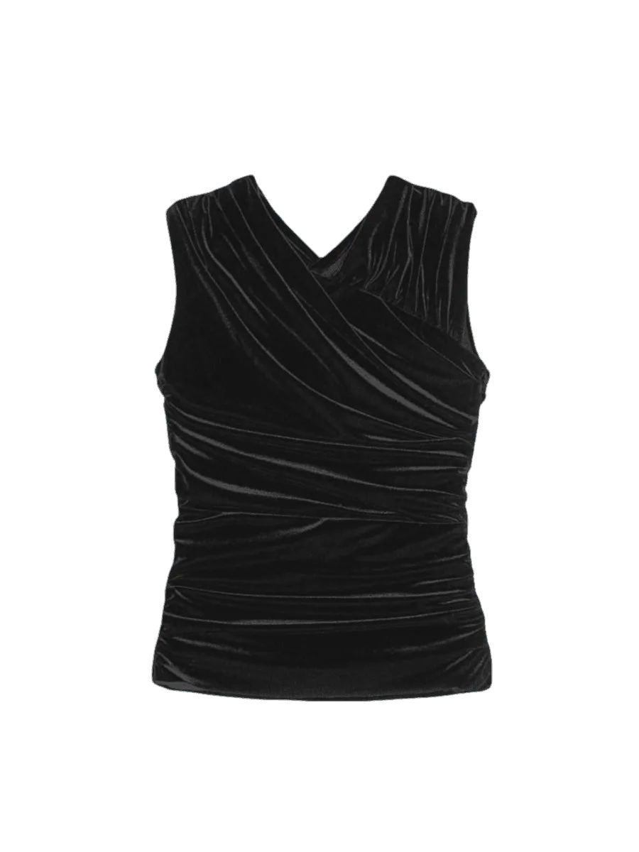 GANNI Velvet Jersey Ruched Crossover Blouse