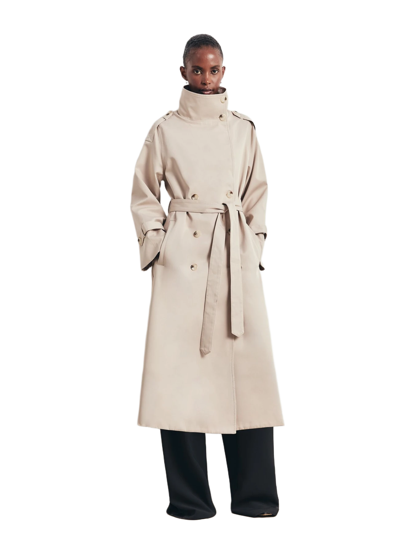 BOA Vintage Funnel Neck Trench Coat - Stone