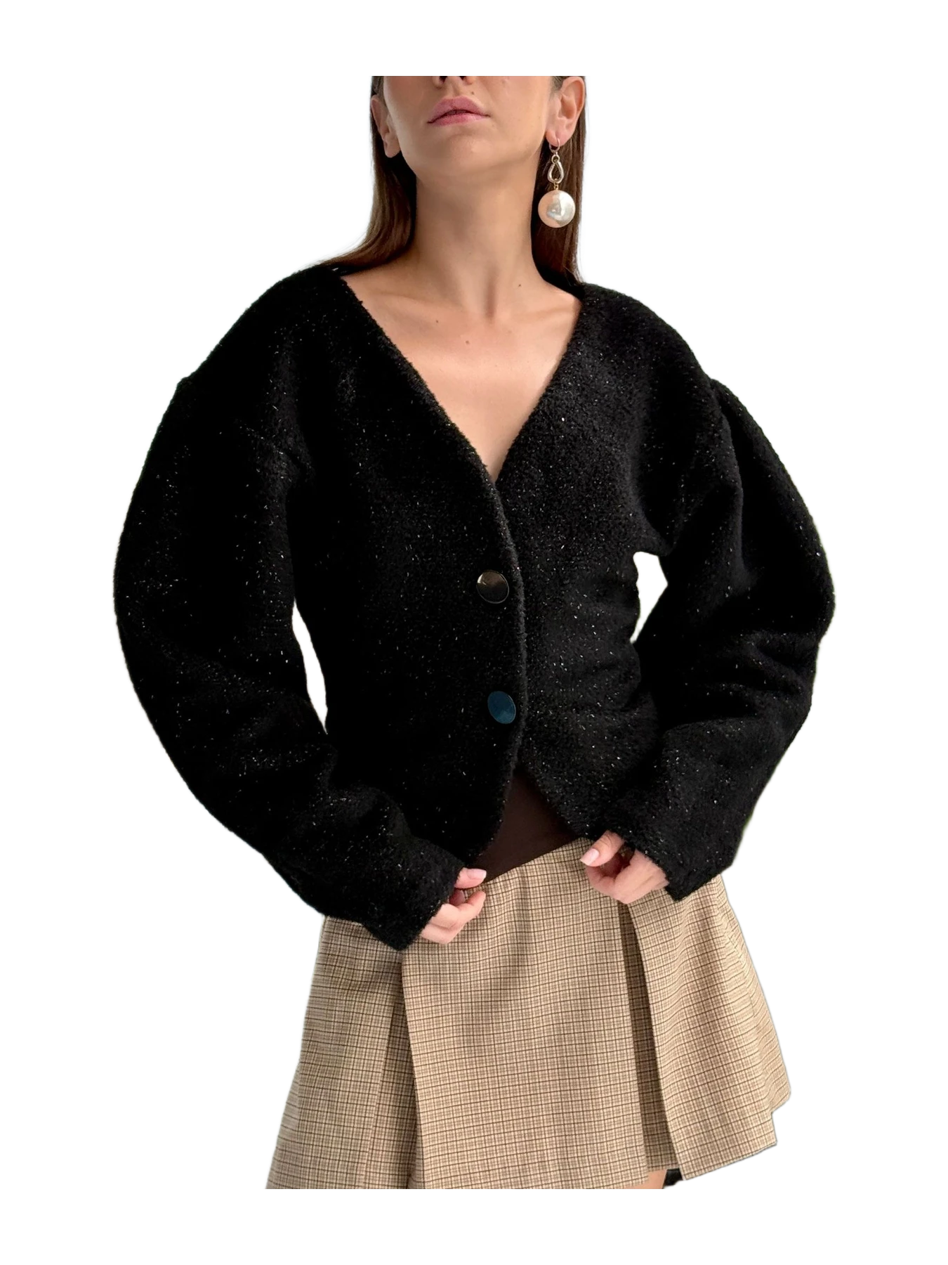 Aaizél Volume Sleeve Cardigan In Starlit Noir