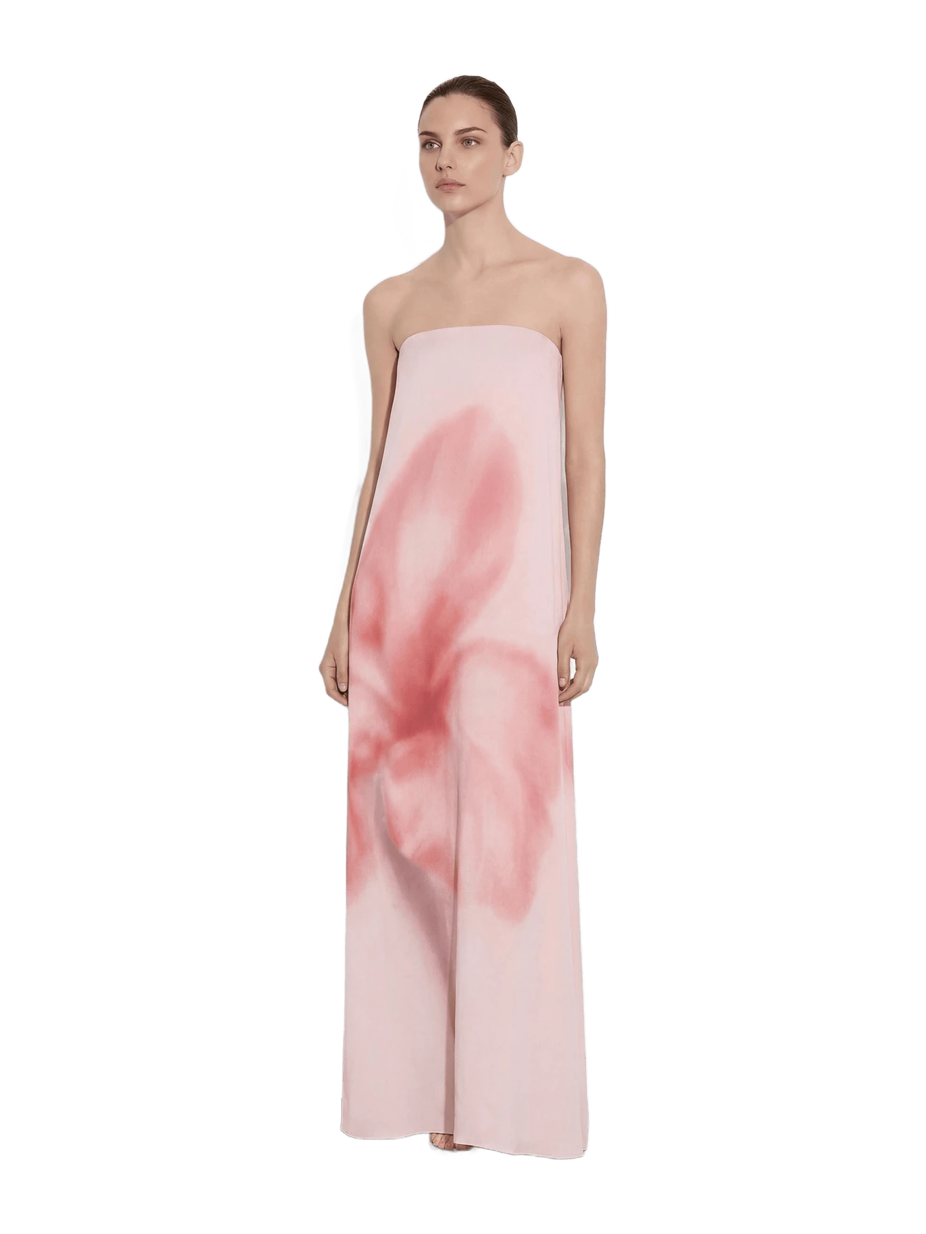 JW Pei Watercolor Floral Print Strapless Maxi Dress - Pink