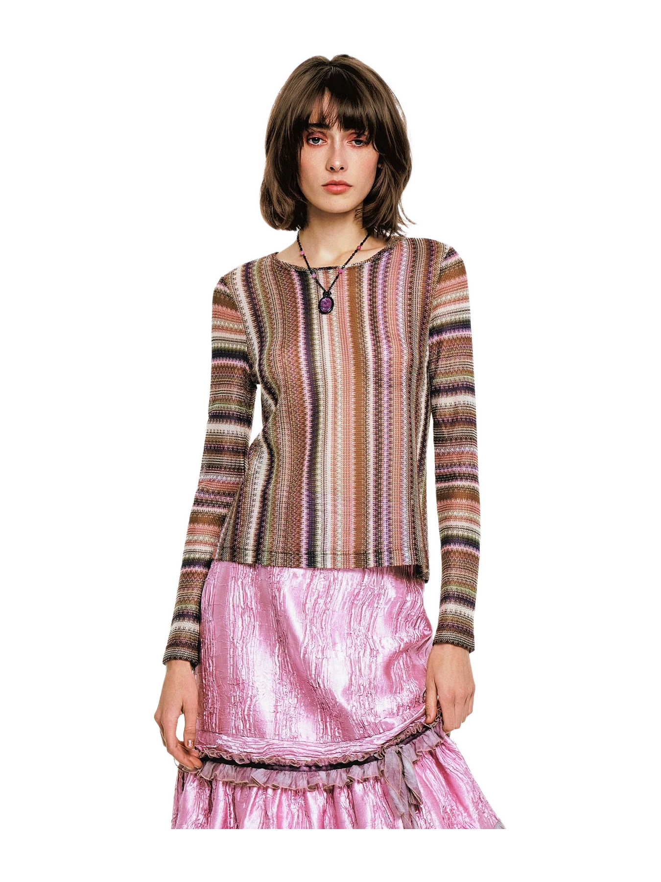 Anna Sui Wavy Chevron Knit Long Sleeve Stripe Top