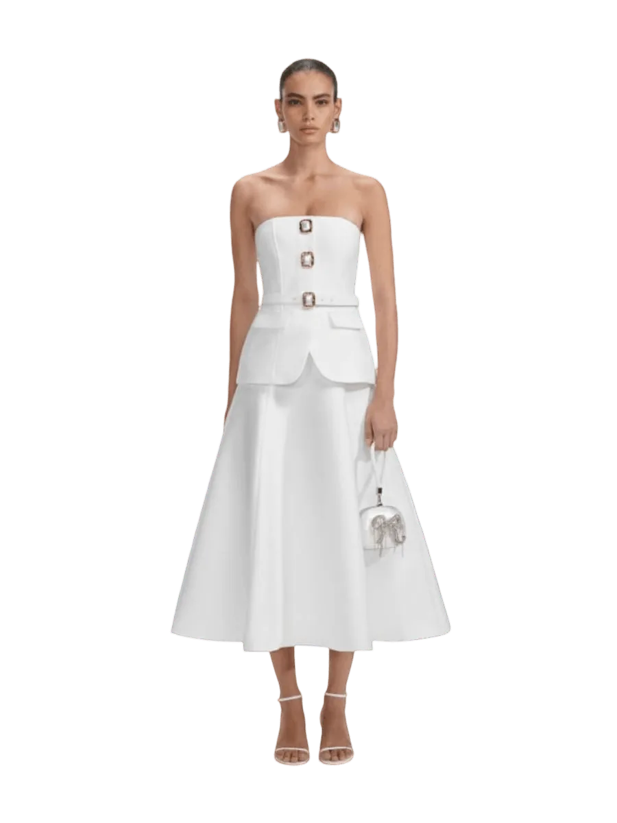 Self-Portrait White Taffeta Bandeau Midi Dress