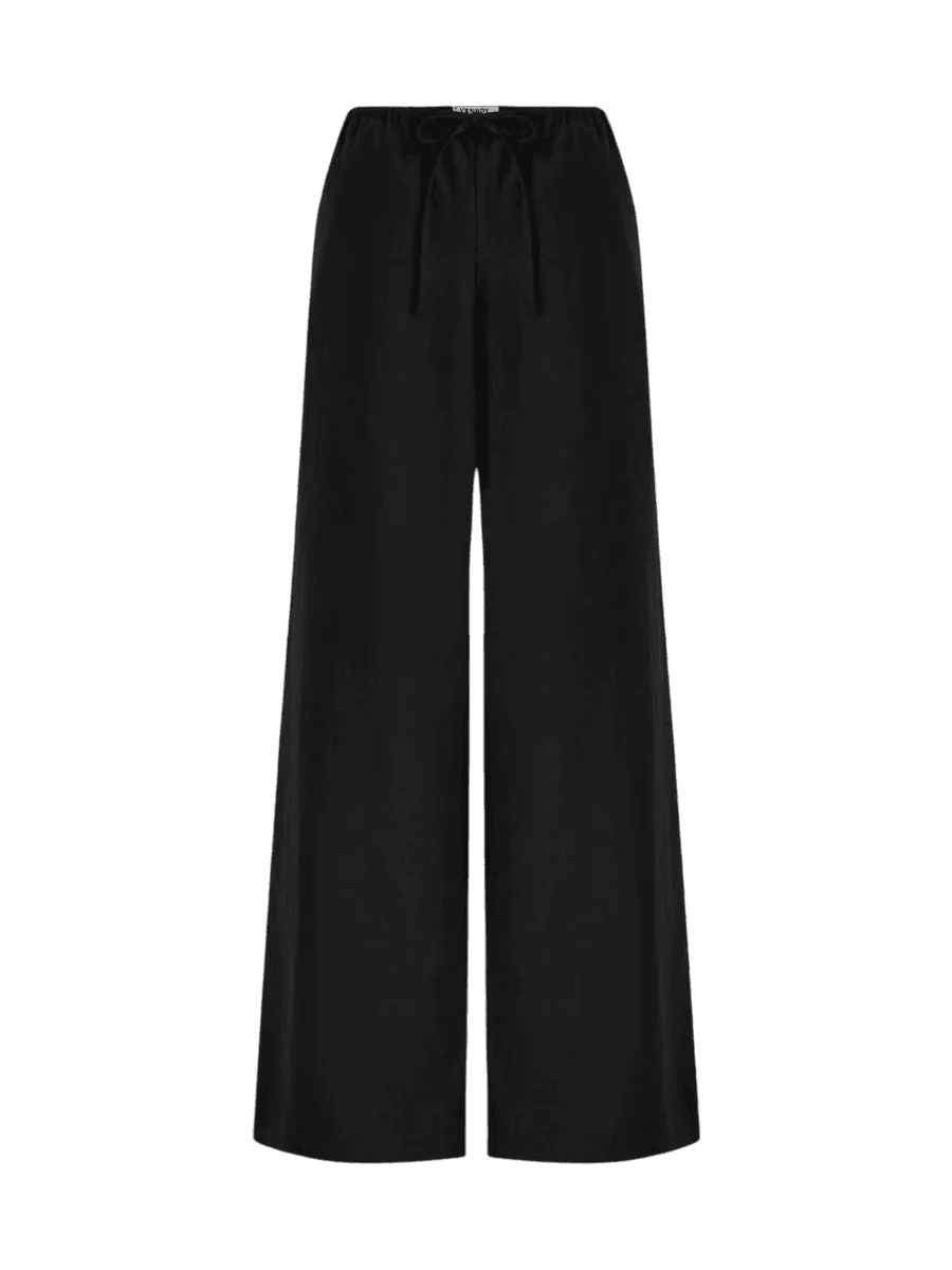 Venroy Wide Leg Linen Pant - Black