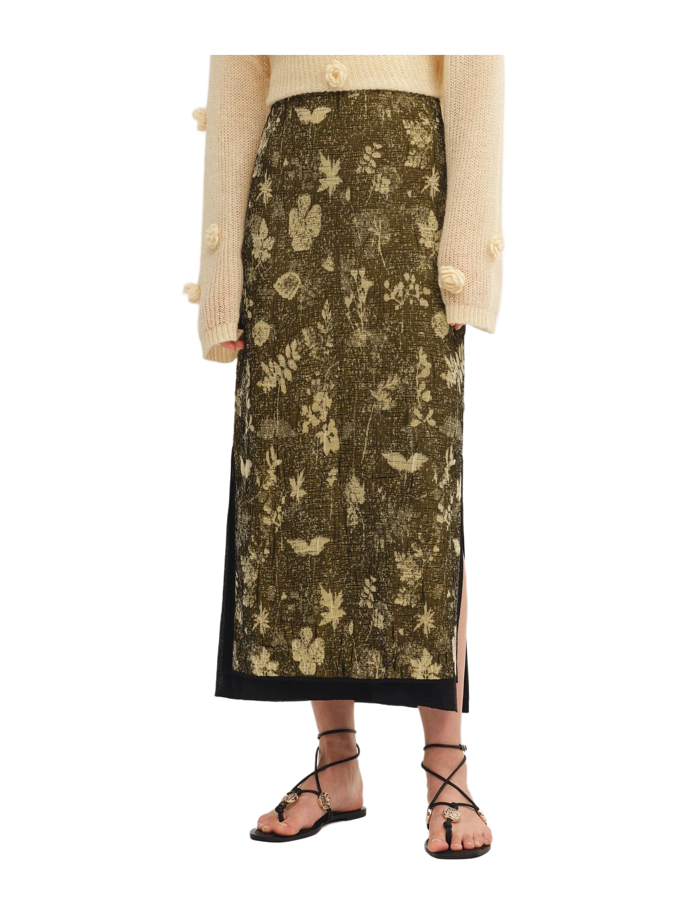 Fabrique Wind Midi Skirt In Botanical Jacquard Knit