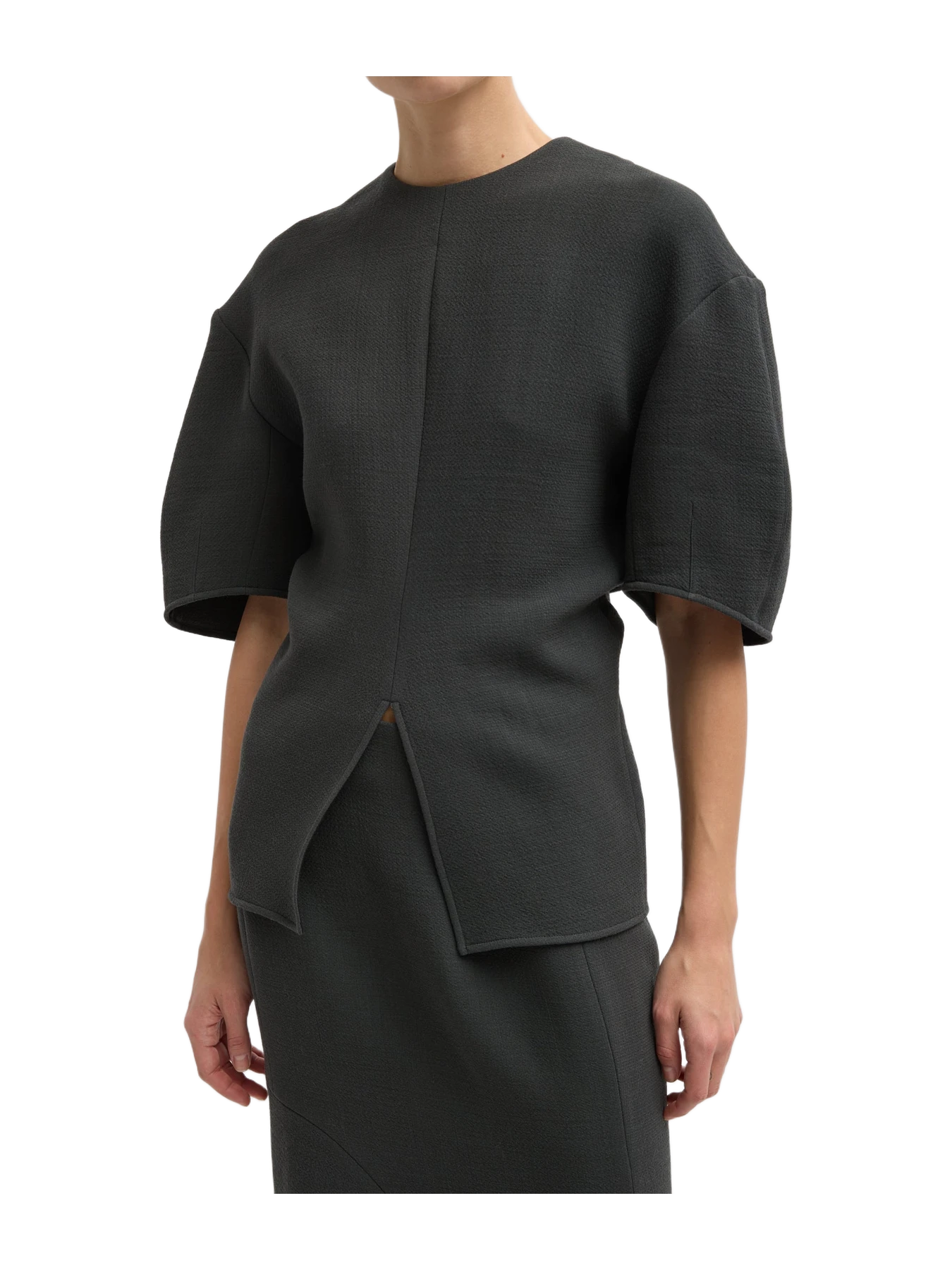 Tibi Wool Crepe Slit Front T-Shirt