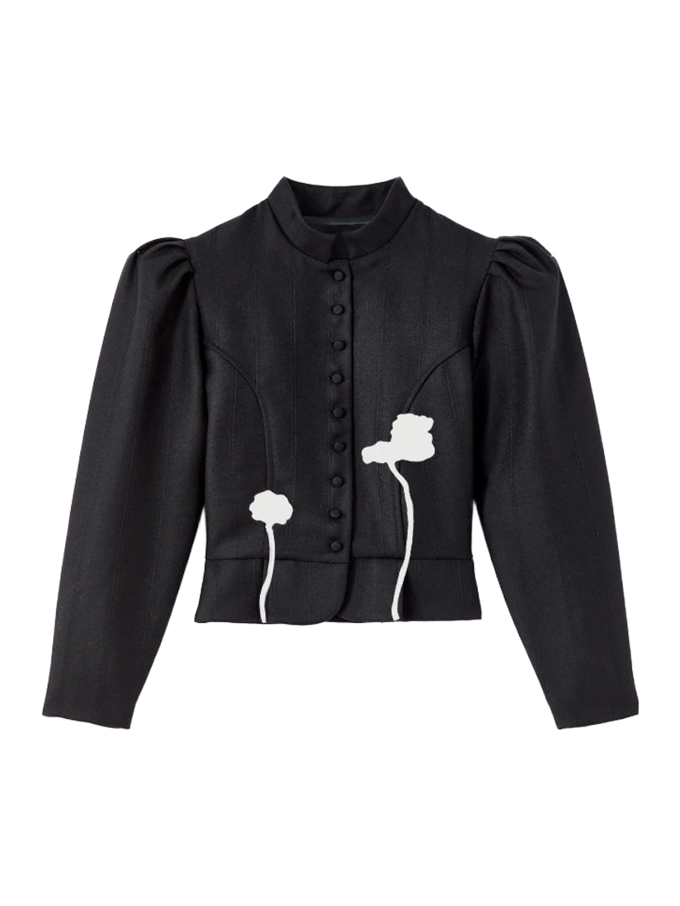 AMOAKO Wool puff sleeves and floral embroidery jacket - Black