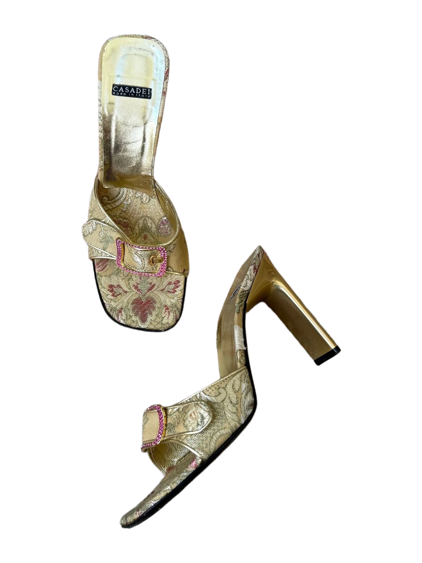 Casadei Y2K Gold Jacquard Mules